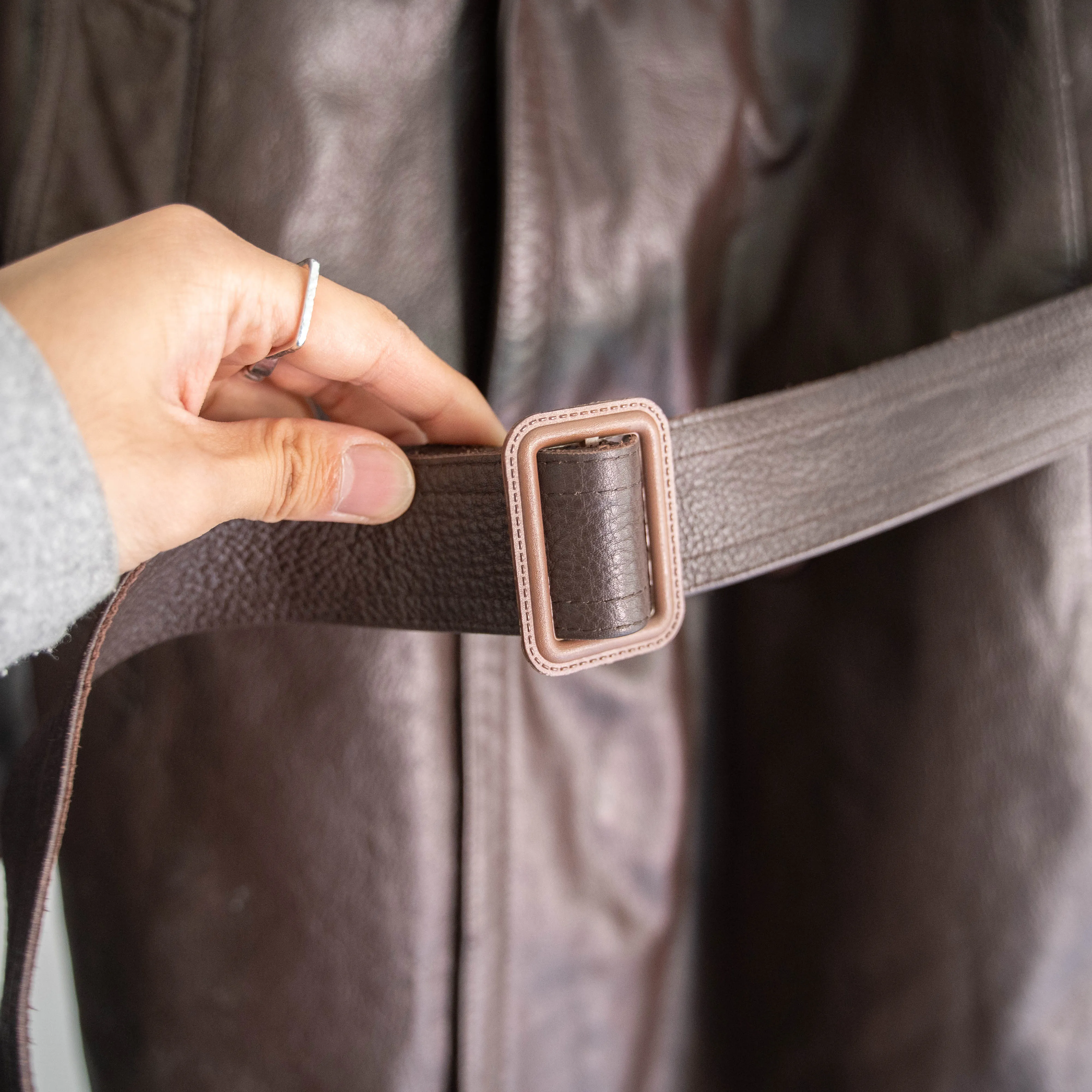 1960-70s Frence aviator style brown double breasted leather coat 'dead stock'