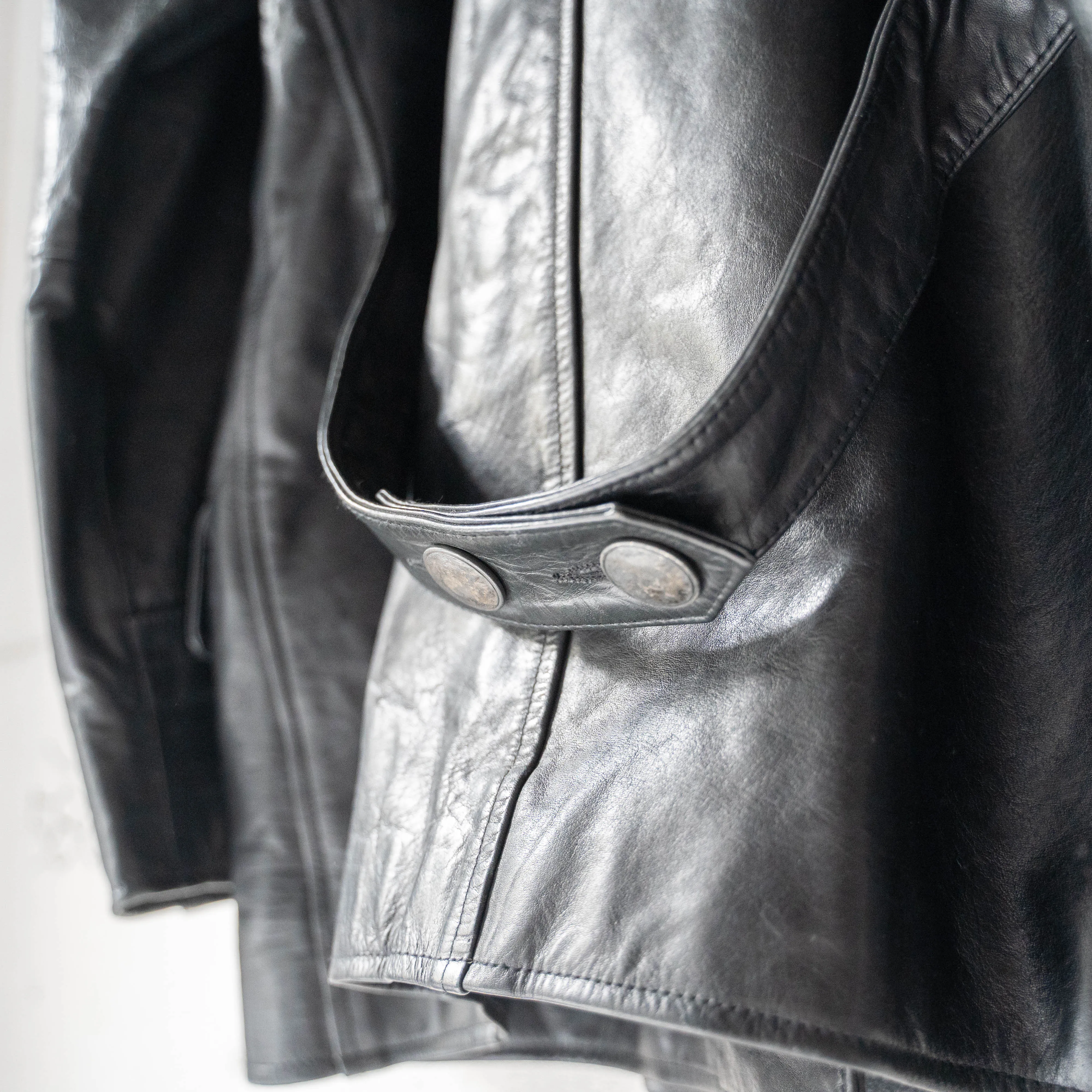 1970-80s Germany black color double breasted  leather car coat