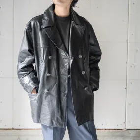 1970-80s Germany black color double breasted  leather car coat