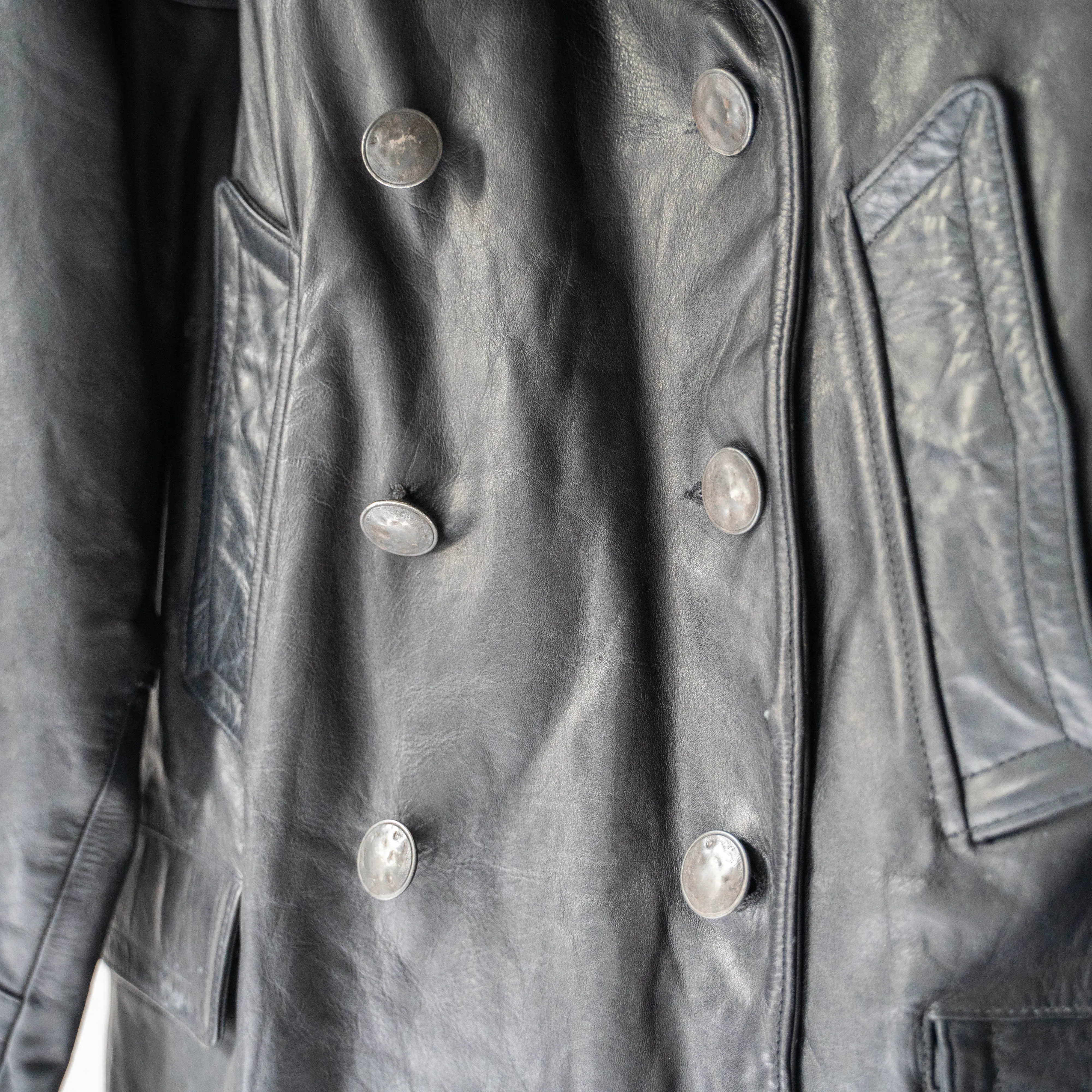 1970-80s Germany black color double breasted  leather car coat