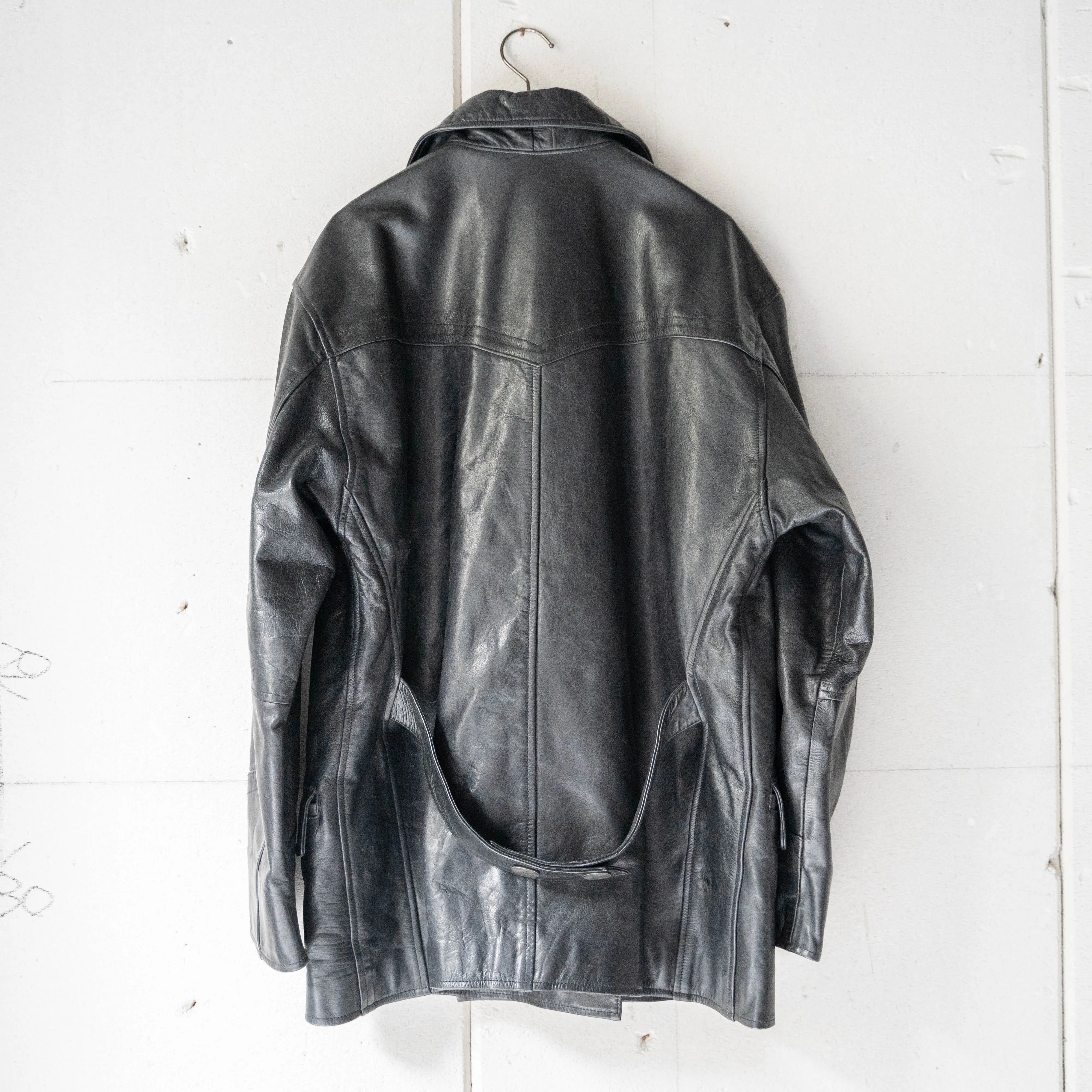 1970-80s Germany black color double breasted  leather car coat