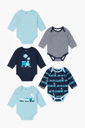 5-Pack Long Sleeve Bodysuit Bundle_Blue Trains
