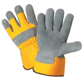 (6 Dz/Case) High Vis Yellow Heavy Duty Premium Leather Palm Safety Cuff Gloves