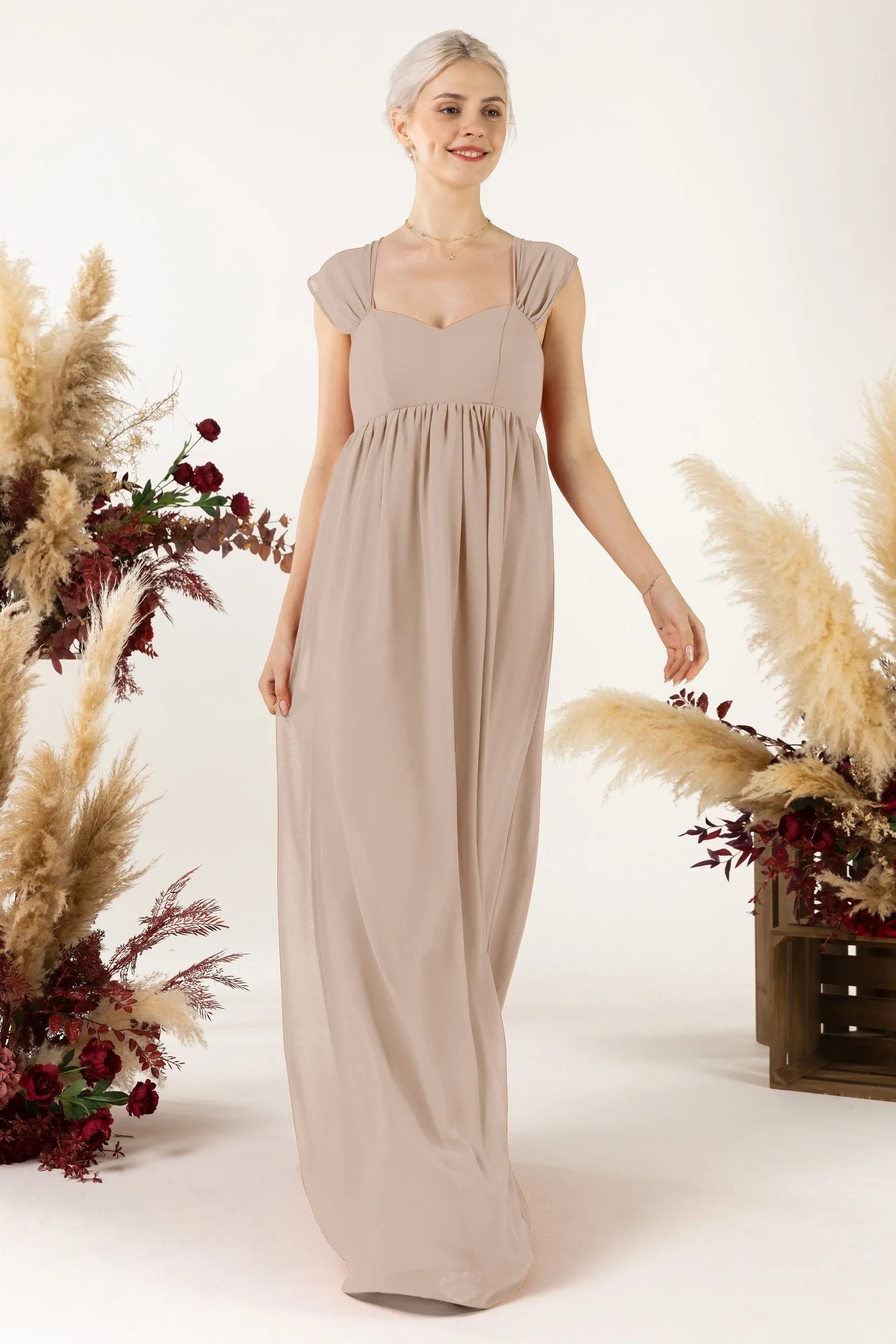 A-Line Sweep-Brush Train Chiffon Bridesmaid Dress CB0470