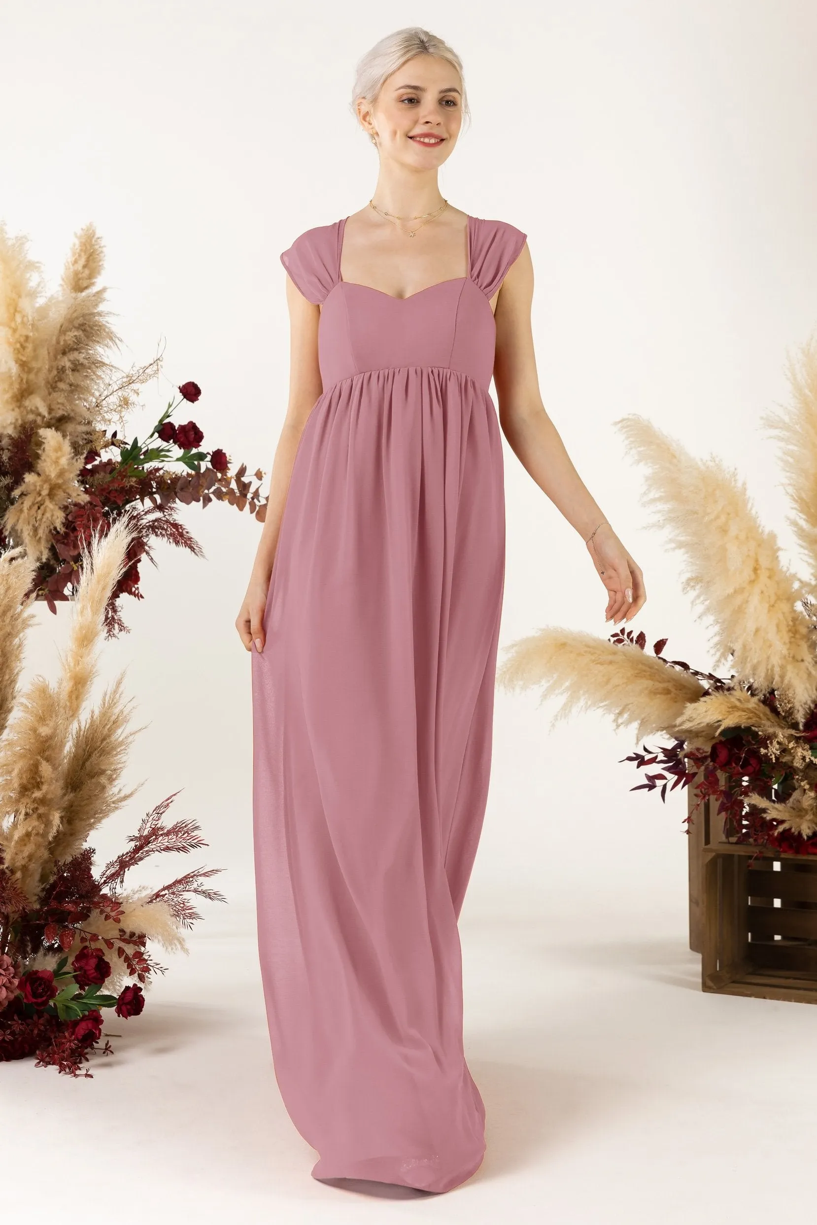 A-Line Sweep-Brush Train Chiffon Bridesmaid Dress CB0470