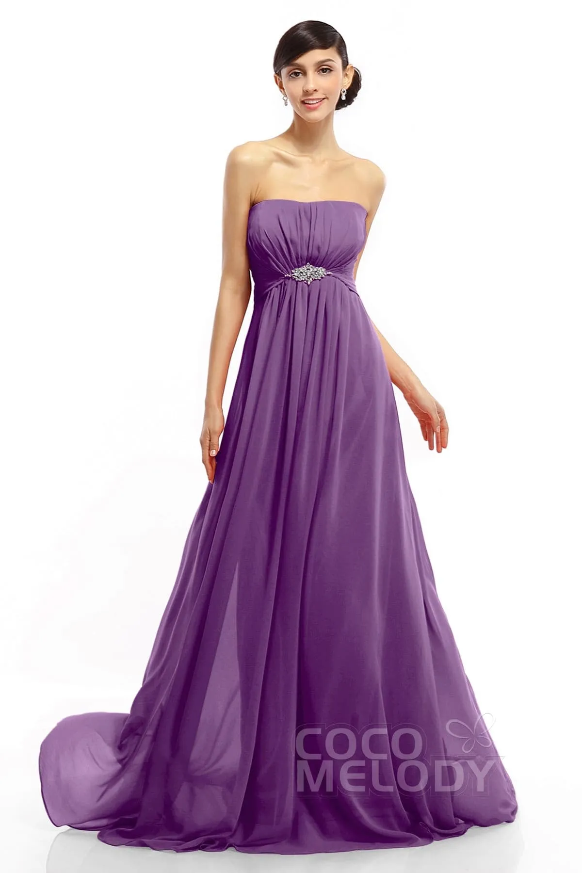 A-Line Sweep-Brush Train Chiffon Dresses COLT14008