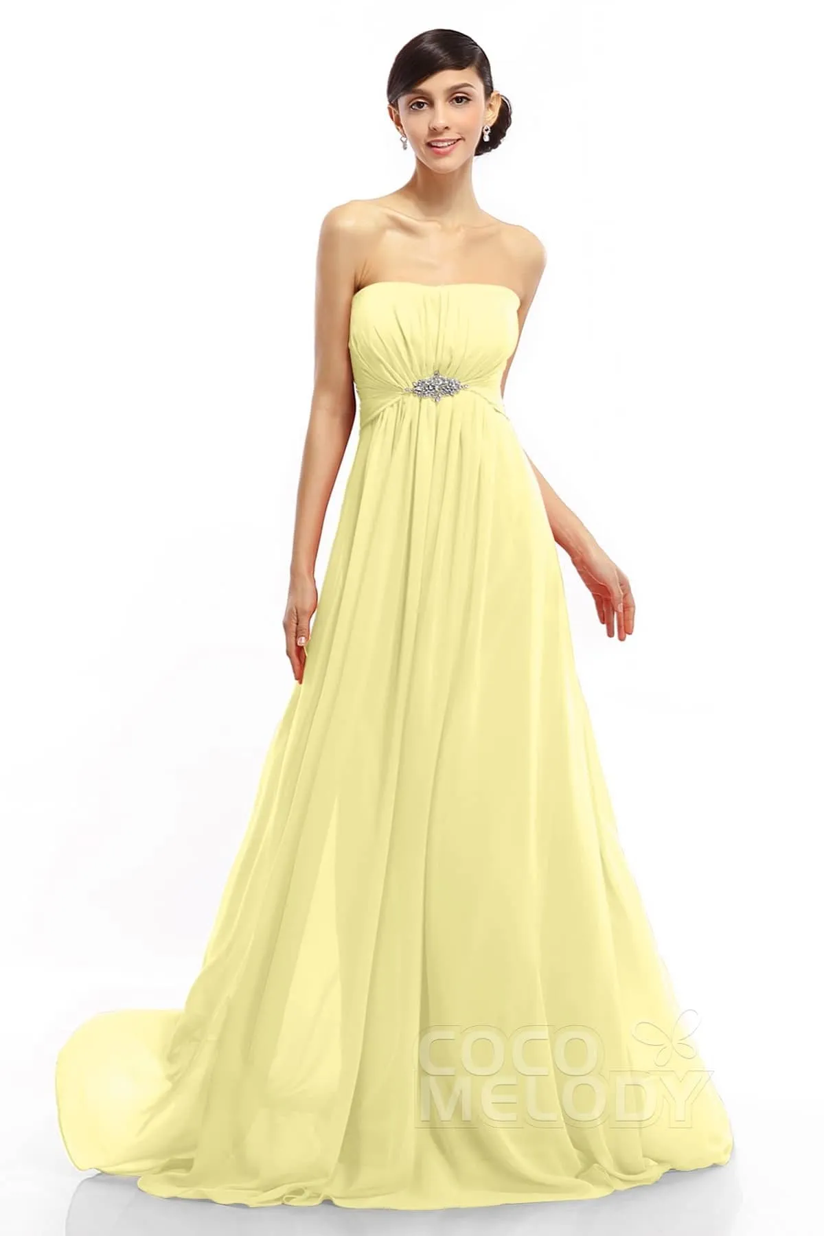 A-Line Sweep-Brush Train Chiffon Dresses COLT14008