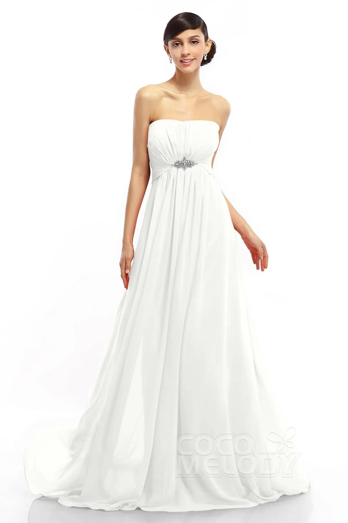 A-Line Sweep-Brush Train Chiffon Dresses COLT14008