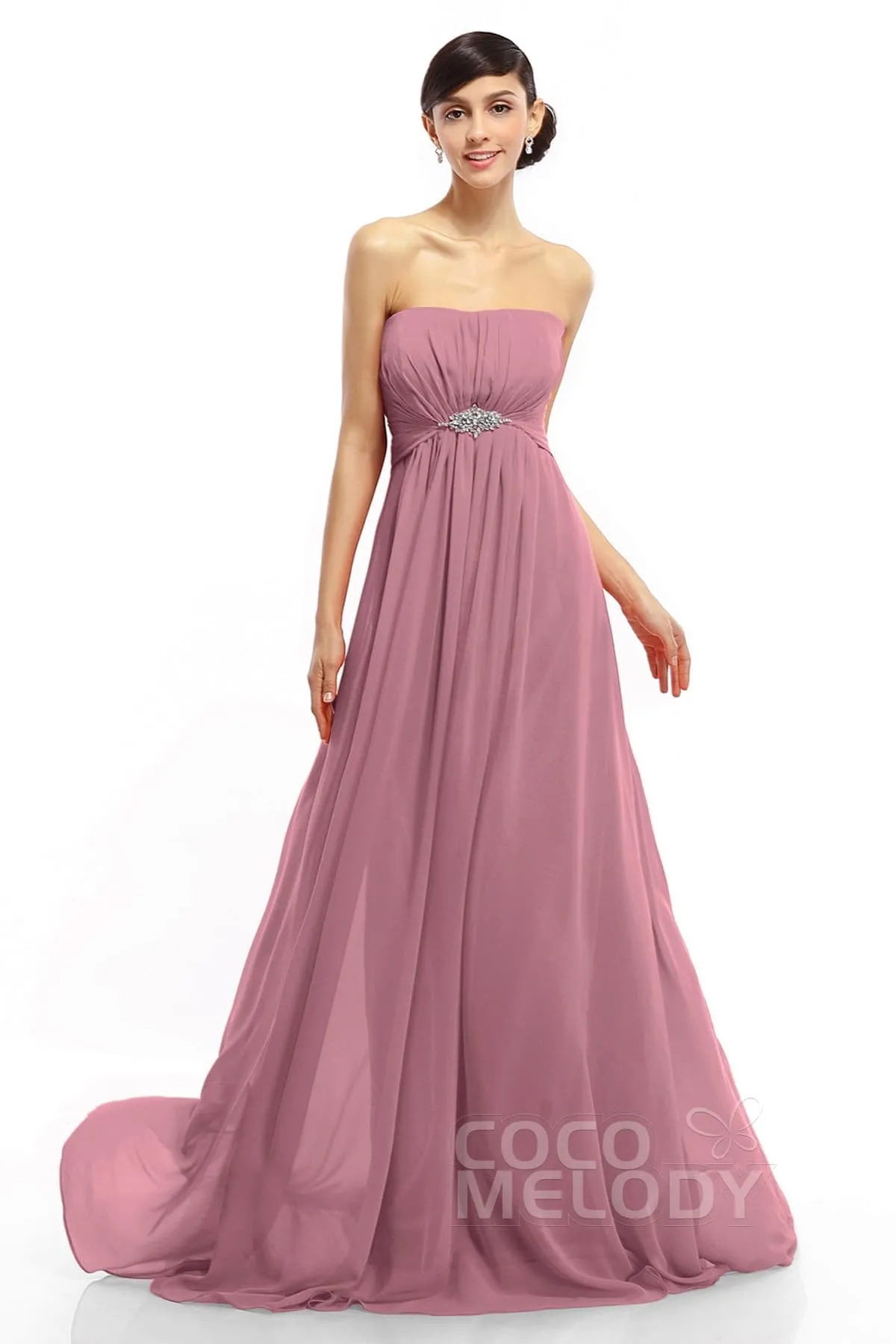 A-Line Sweep-Brush Train Chiffon Dresses COLT14008