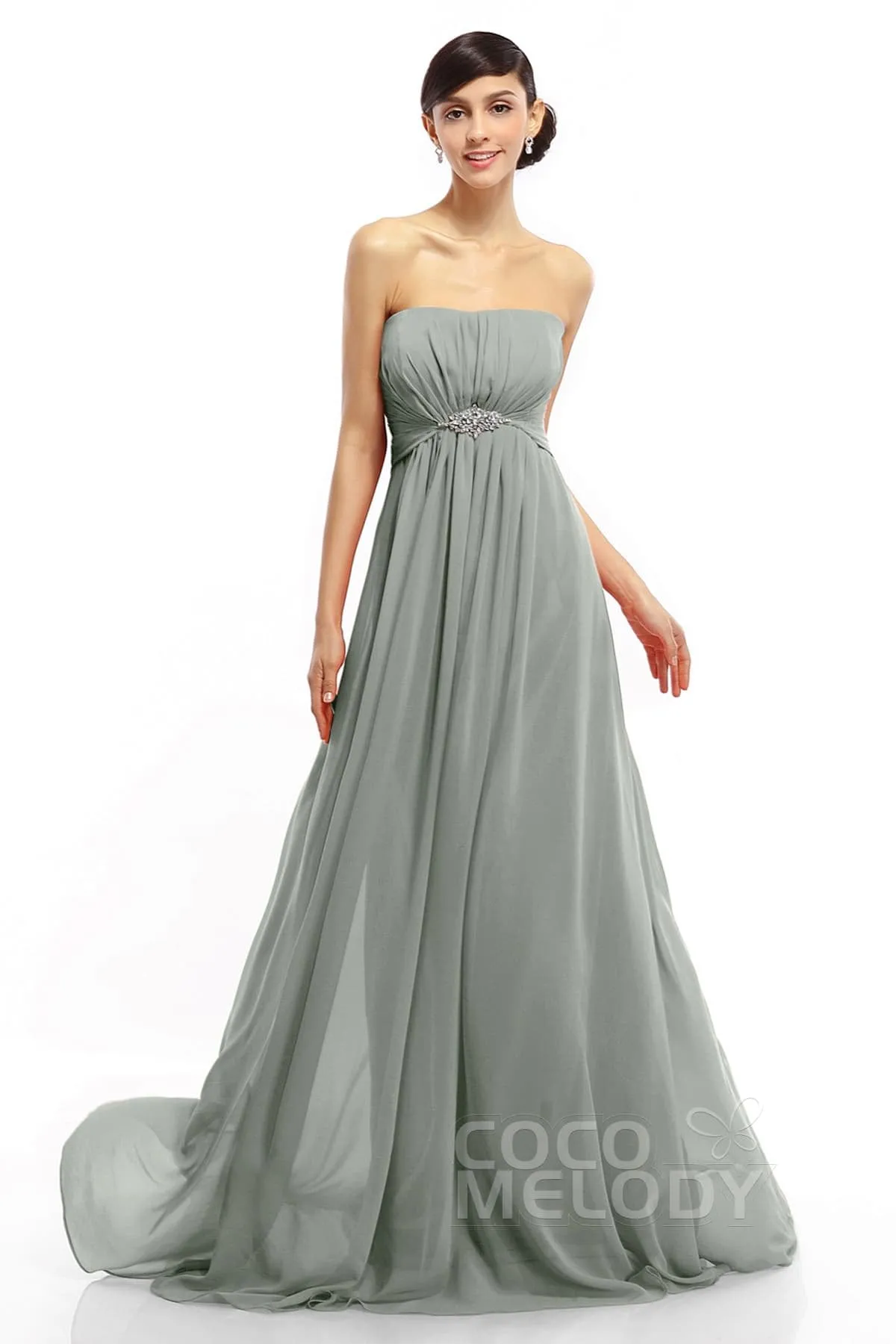 A-Line Sweep-Brush Train Chiffon Dresses COLT14008
