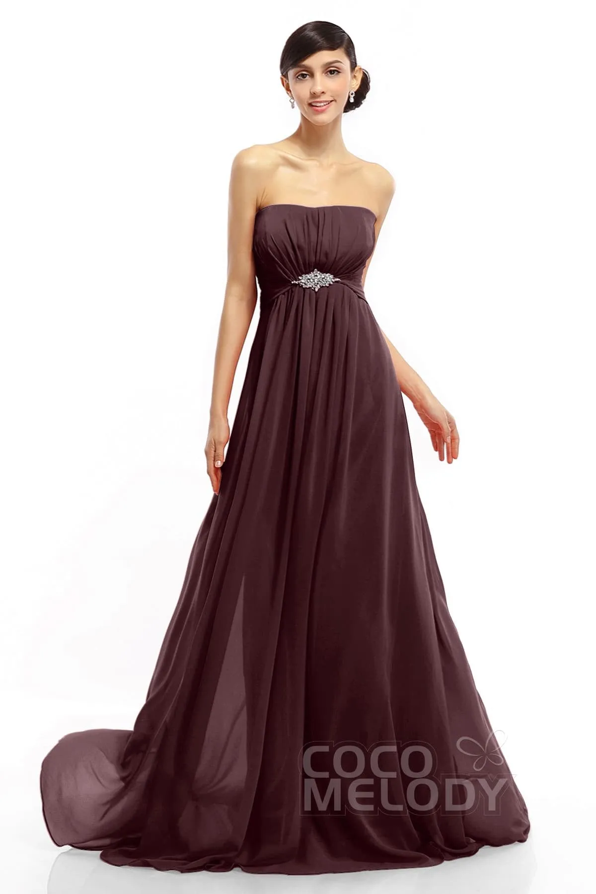 A-Line Sweep-Brush Train Chiffon Dresses COLT14008