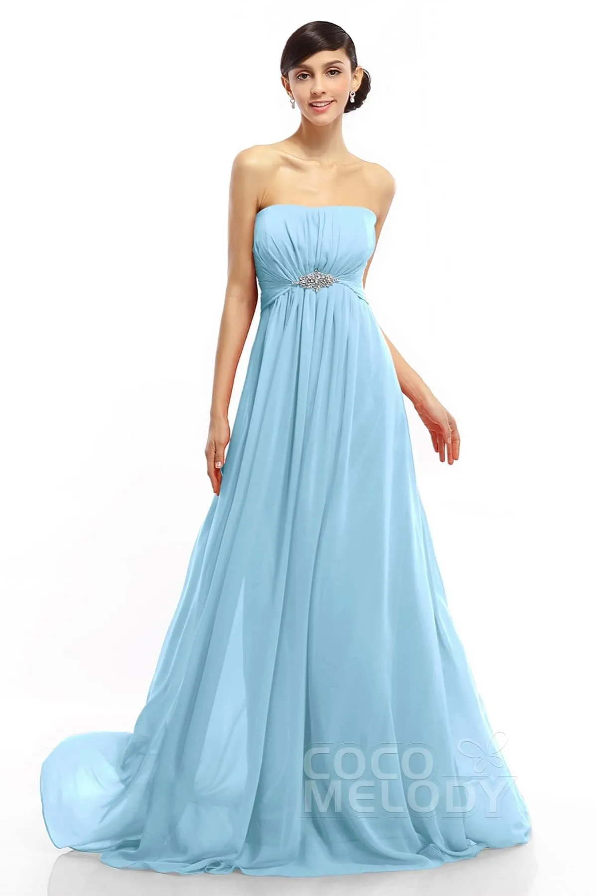 A-Line Sweep-Brush Train Chiffon Dresses COLT14008
