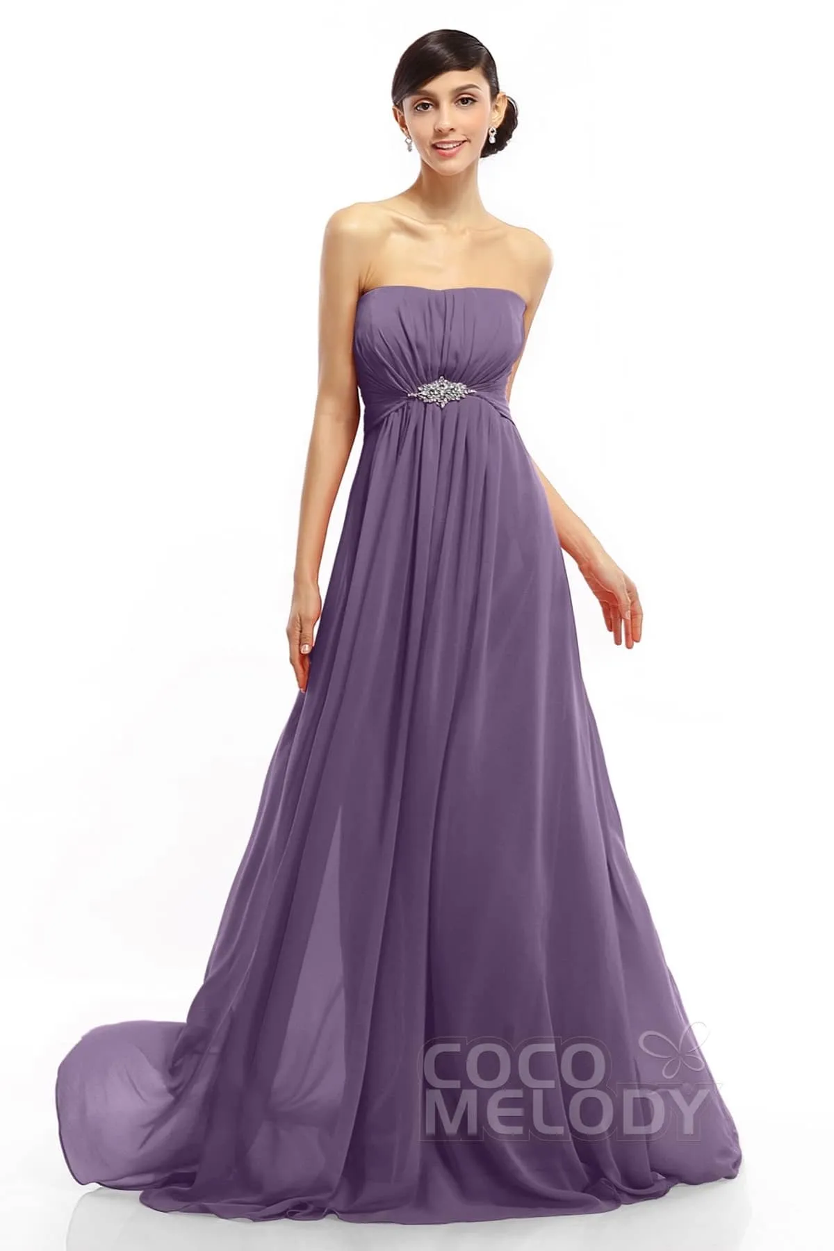 A-Line Sweep-Brush Train Chiffon Dresses COLT14008