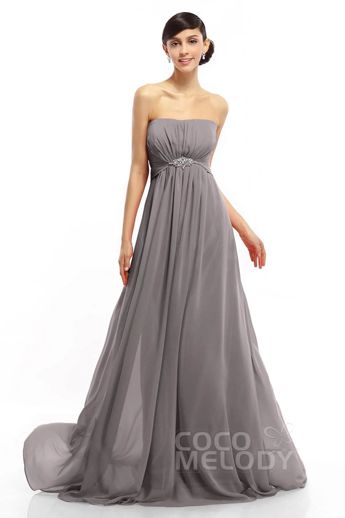 A-Line Sweep-Brush Train Chiffon Dresses COLT14008