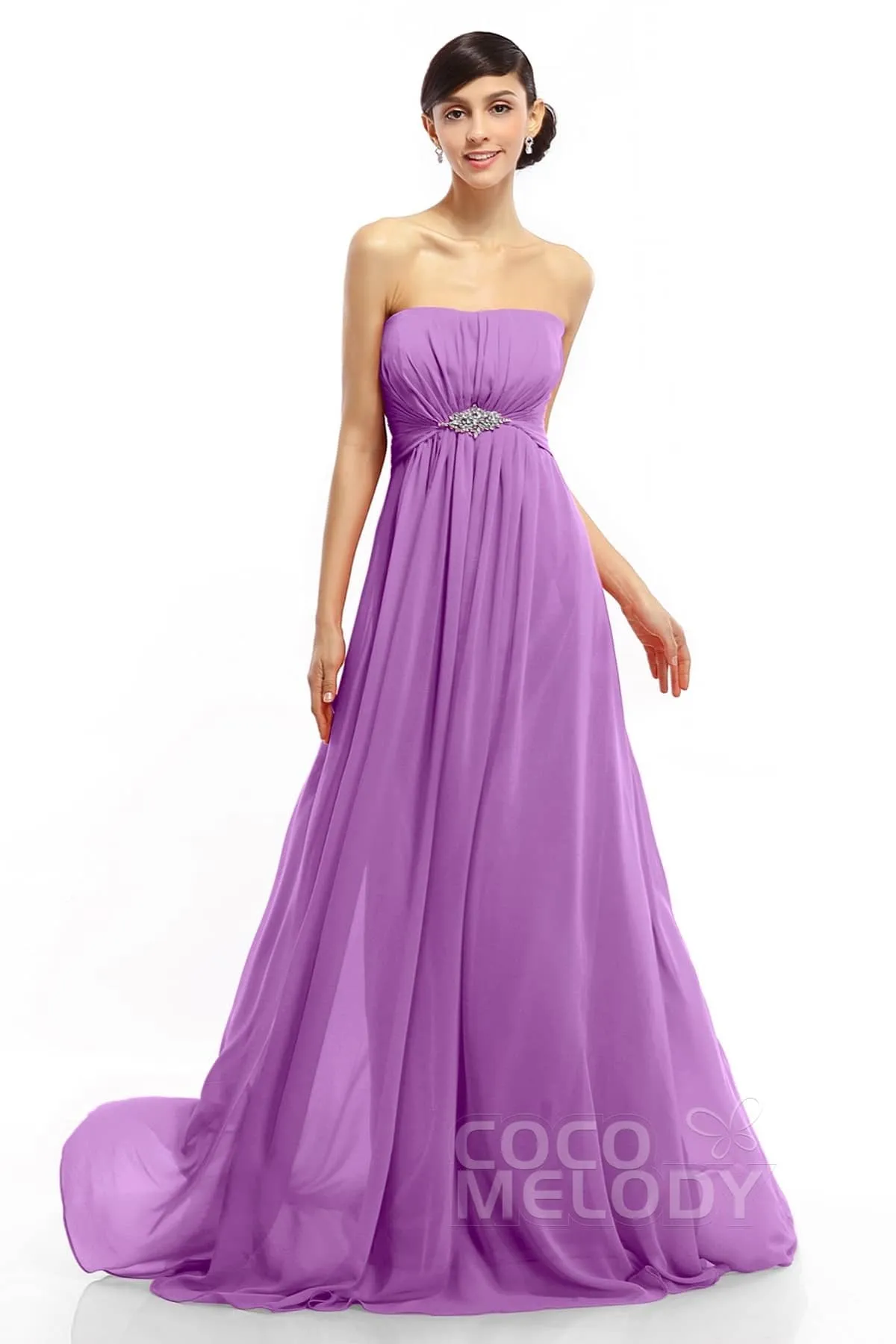 A-Line Sweep-Brush Train Chiffon Dresses COLT14008