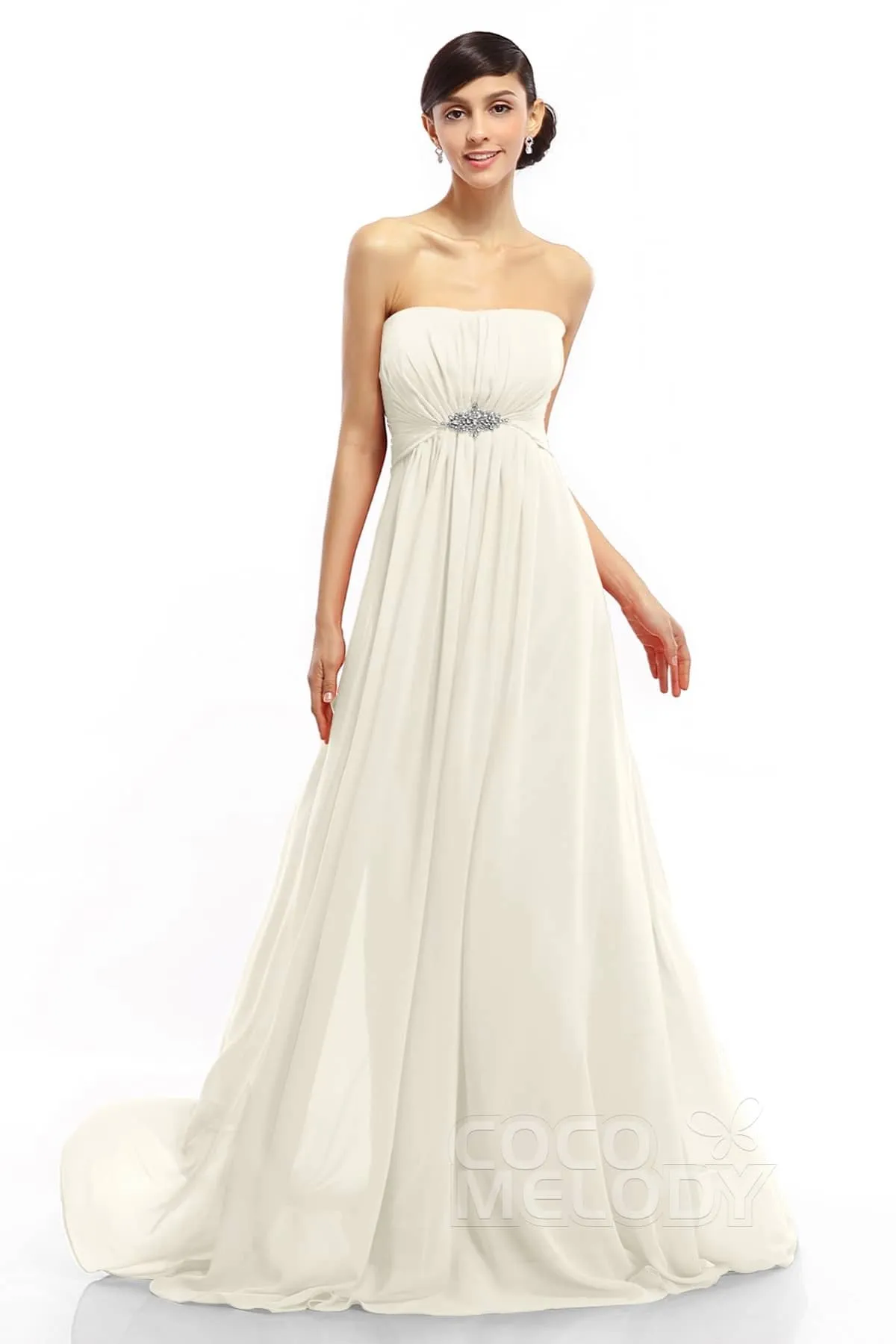 A-Line Sweep-Brush Train Chiffon Dresses COLT14008