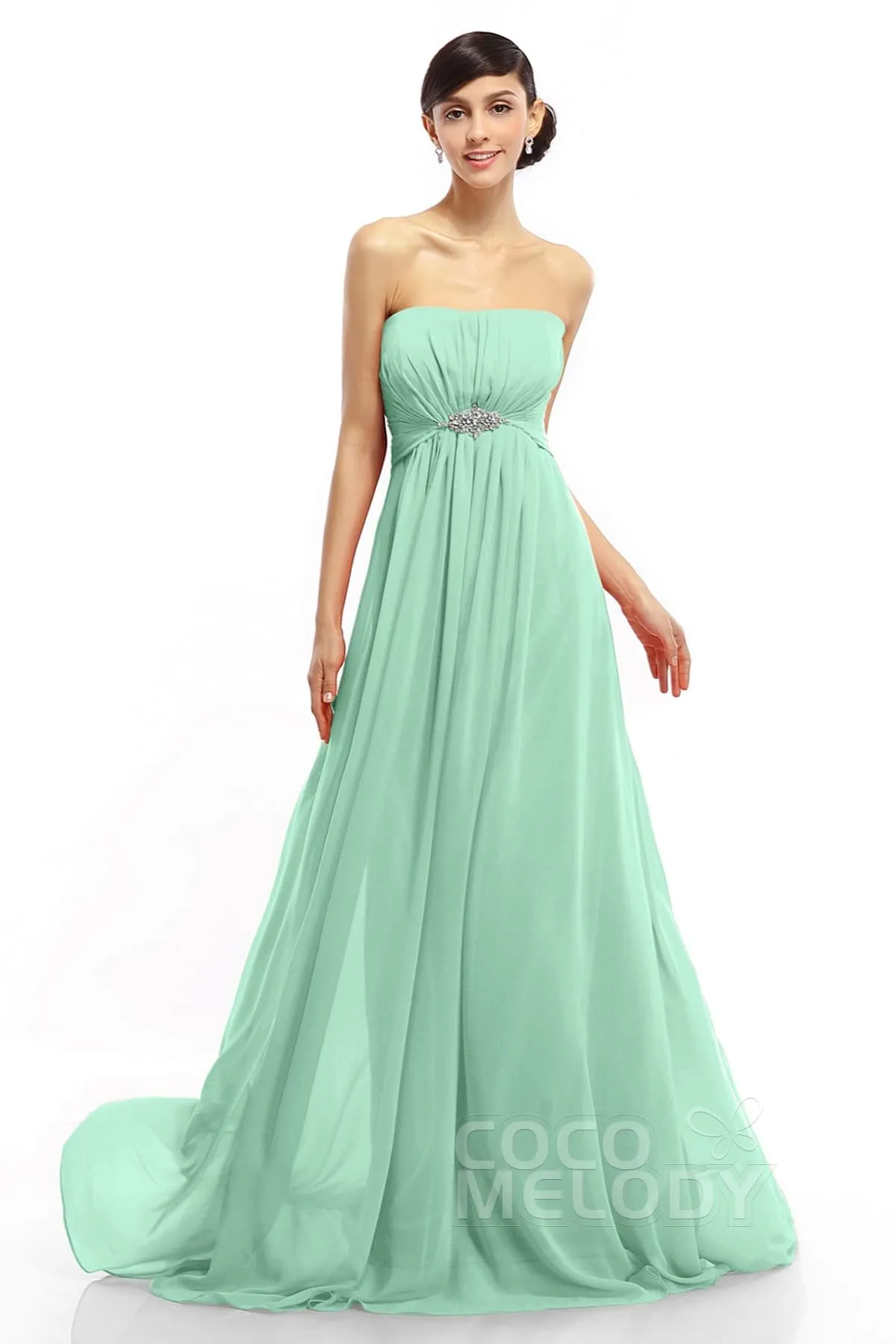 A-Line Sweep-Brush Train Chiffon Dresses COLT14008