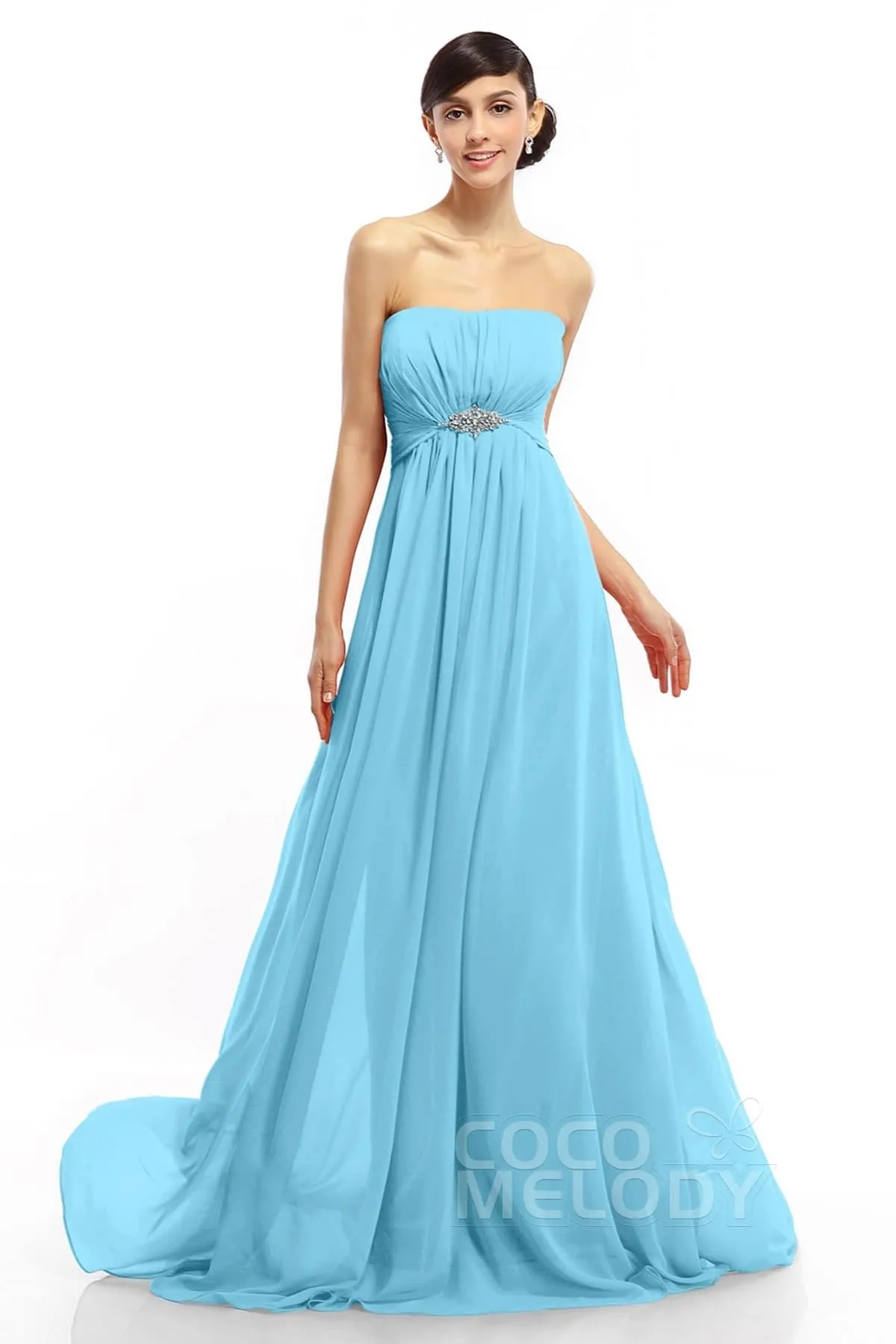 A-Line Sweep-Brush Train Chiffon Dresses COLT14008