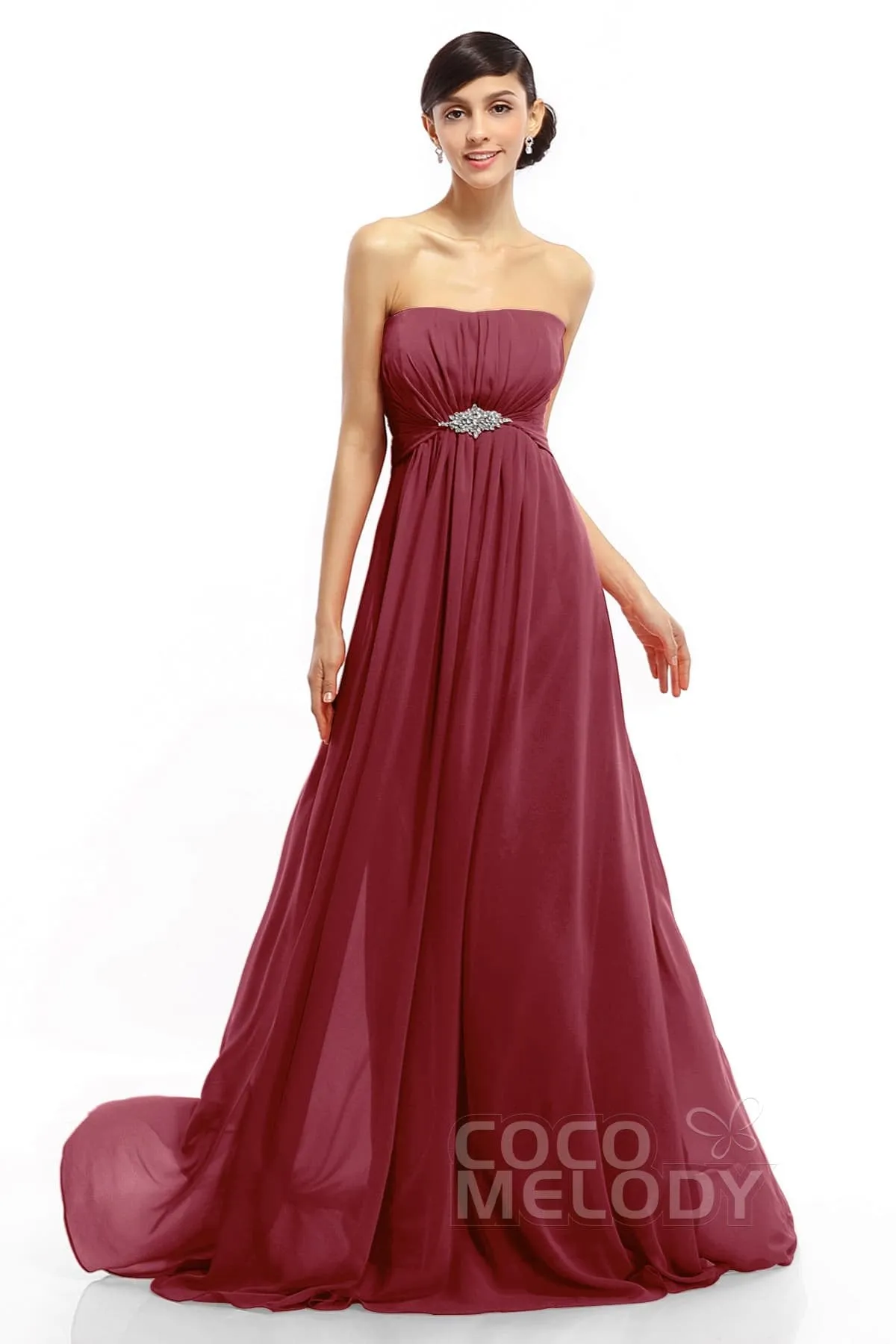 A-Line Sweep-Brush Train Chiffon Dresses COLT14008