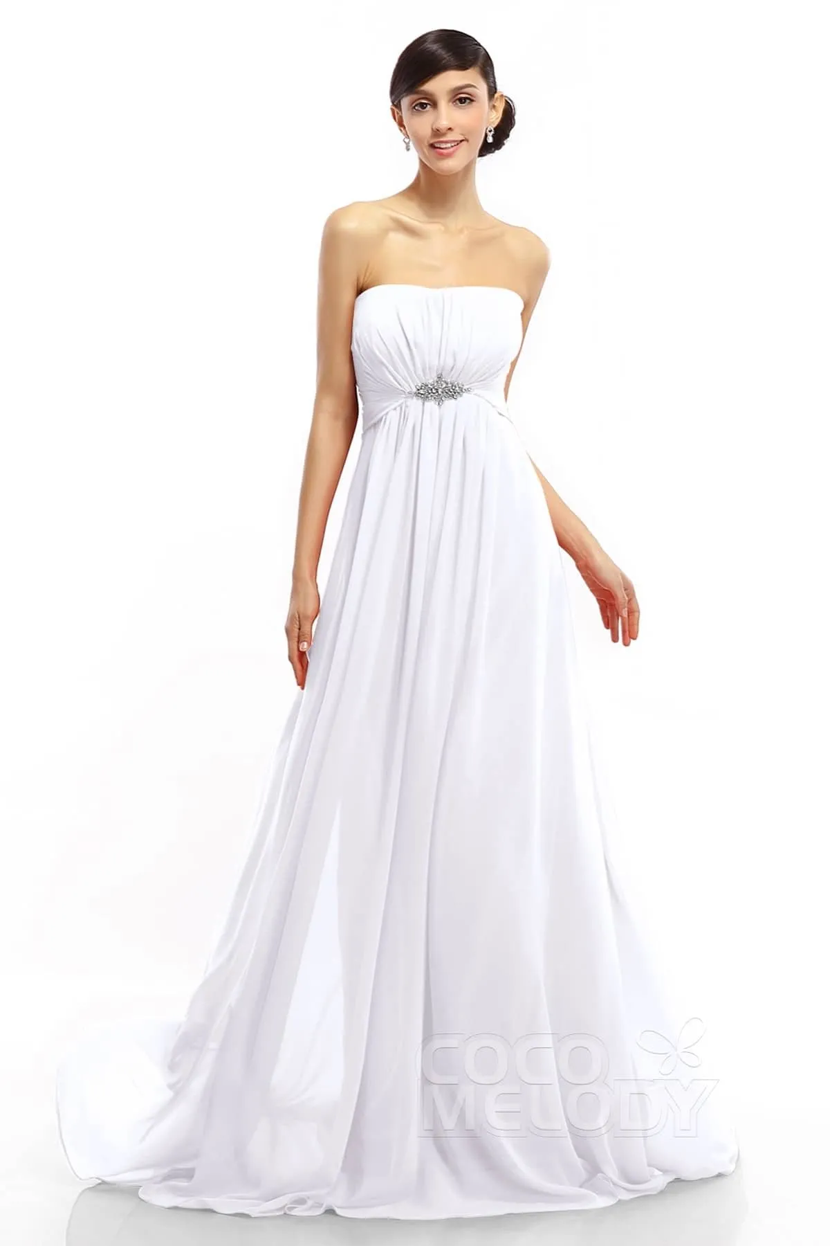 A-Line Sweep-Brush Train Chiffon Dresses COLT14008