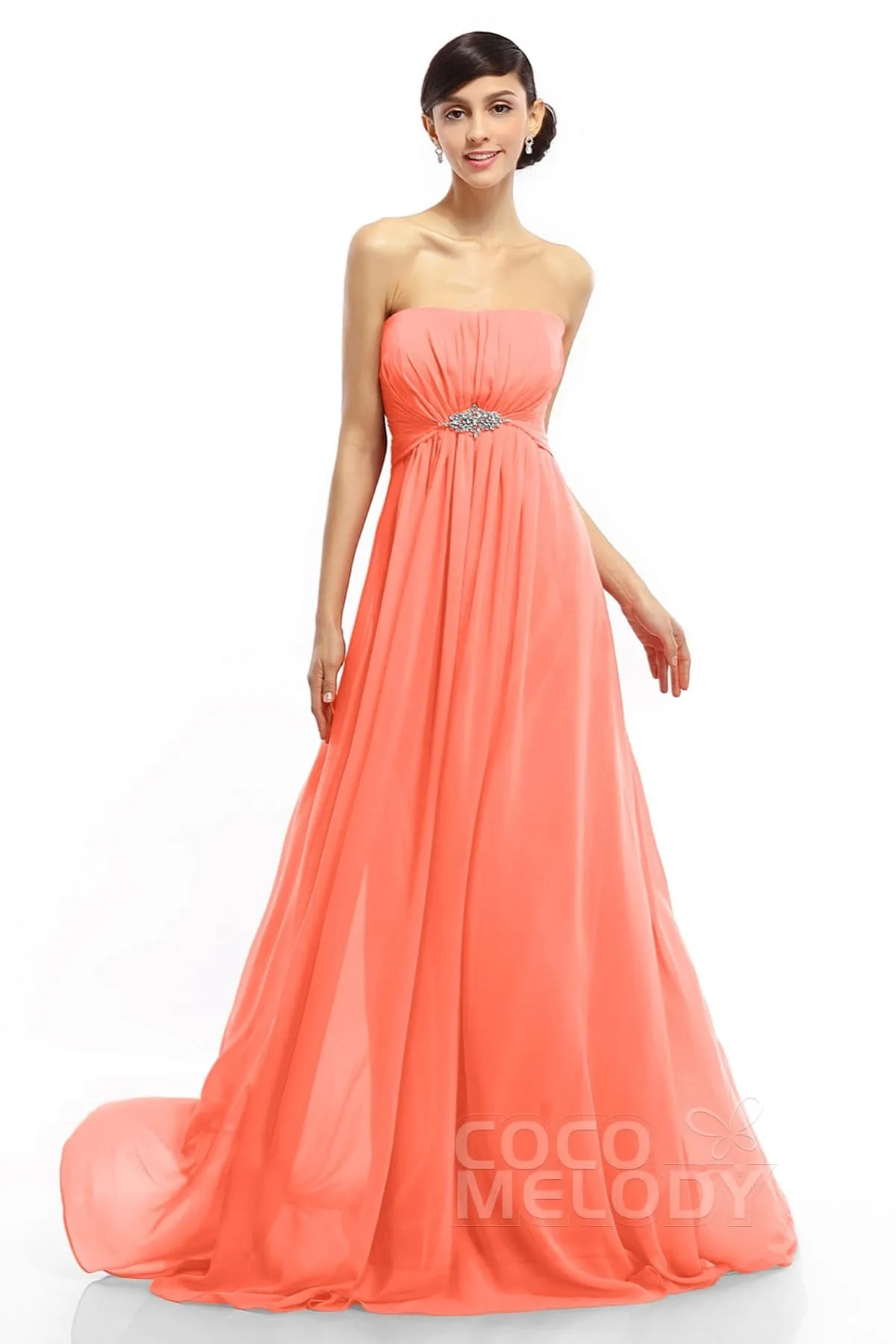 A-Line Sweep-Brush Train Chiffon Dresses COLT14008