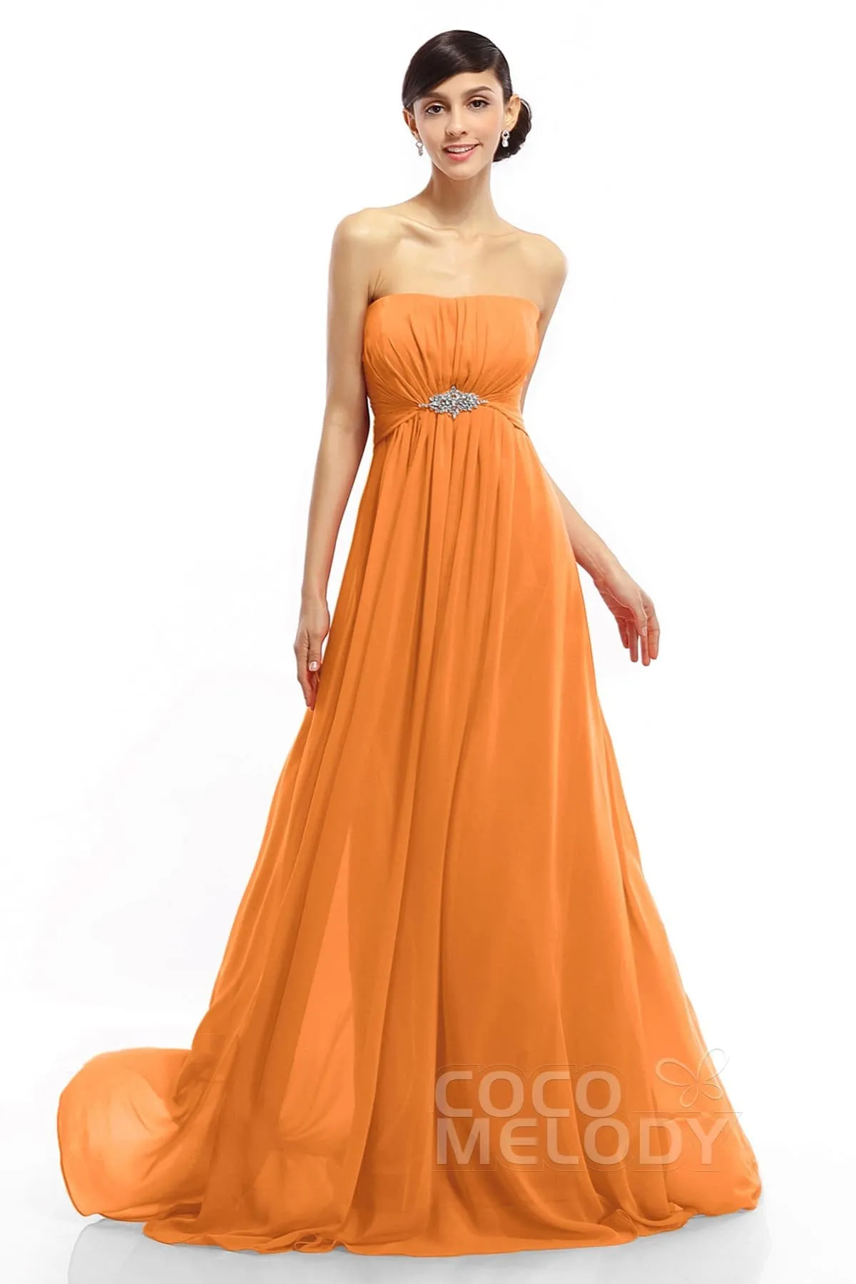 A-Line Sweep-Brush Train Chiffon Dresses COLT14008