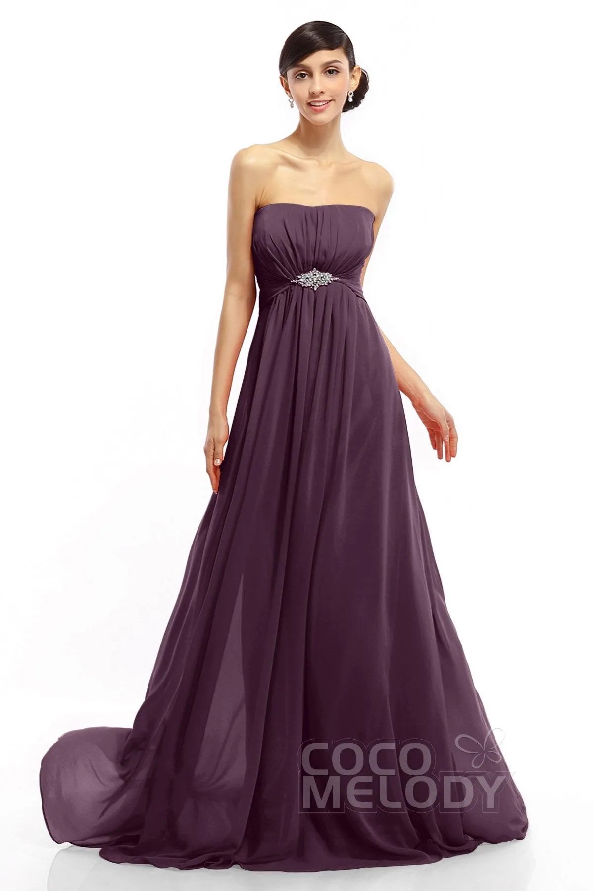 A-Line Sweep-Brush Train Chiffon Dresses COLT14008