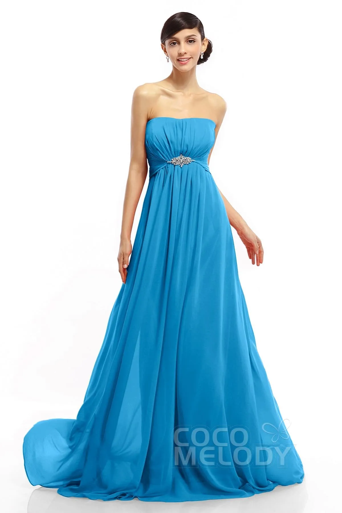 A-Line Sweep-Brush Train Chiffon Dresses COLT14008