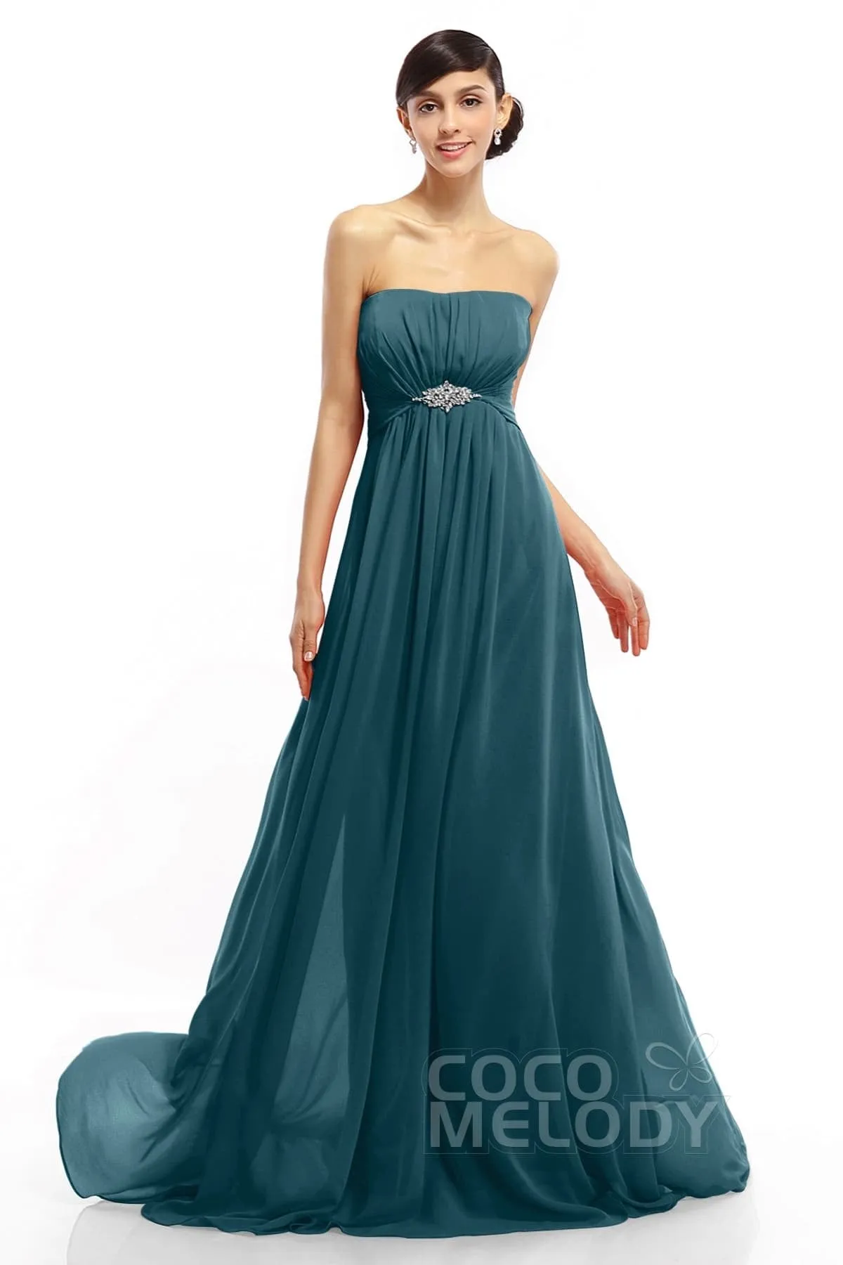 A-Line Sweep-Brush Train Chiffon Dresses COLT14008
