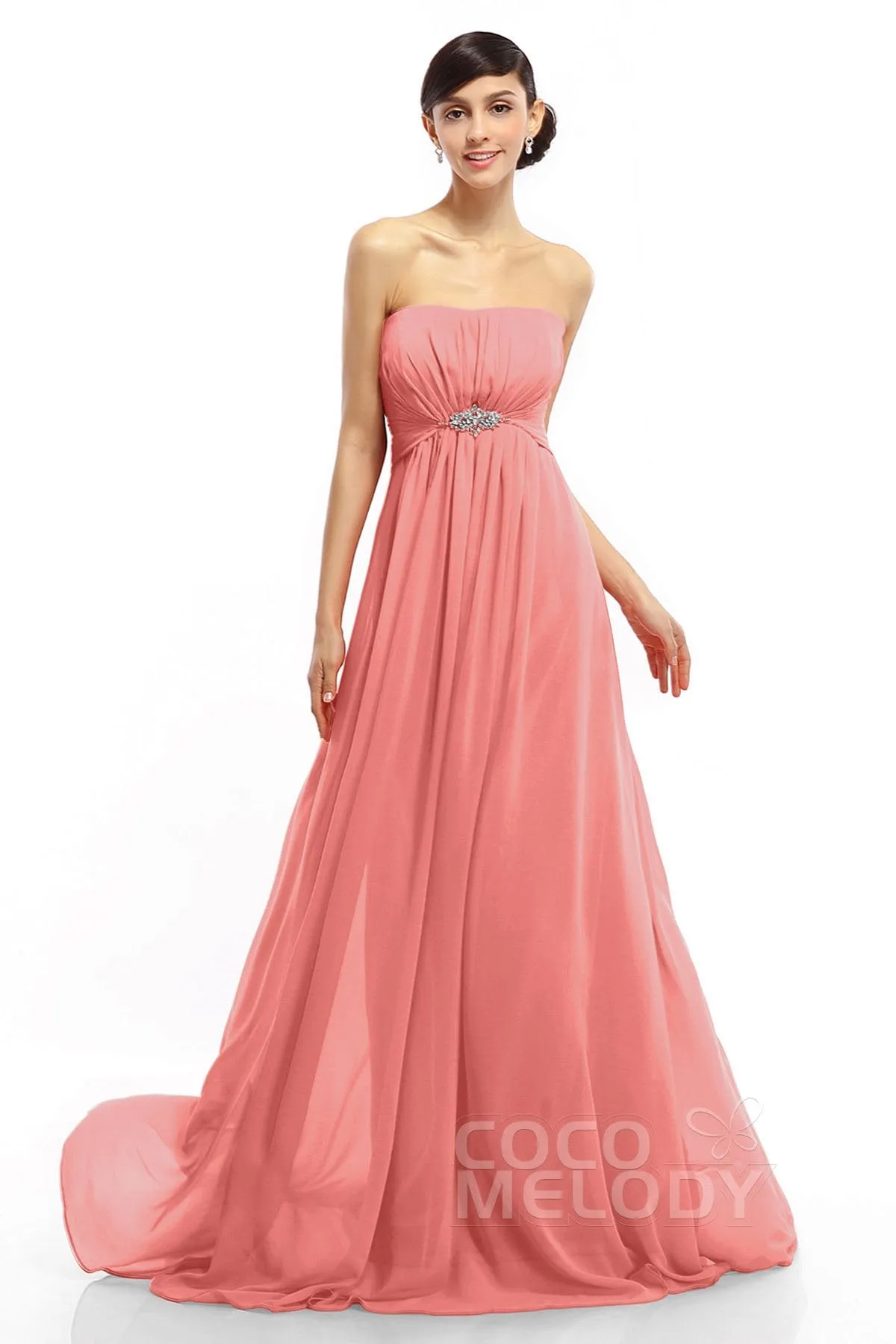 A-Line Sweep-Brush Train Chiffon Dresses COLT14008