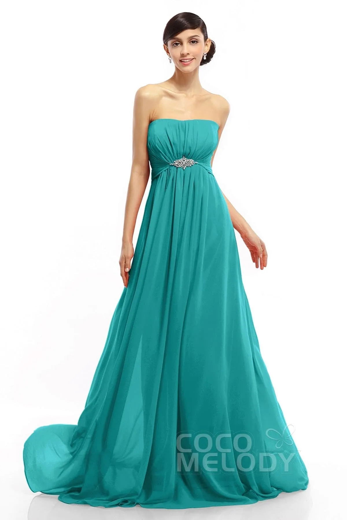 A-Line Sweep-Brush Train Chiffon Dresses COLT14008