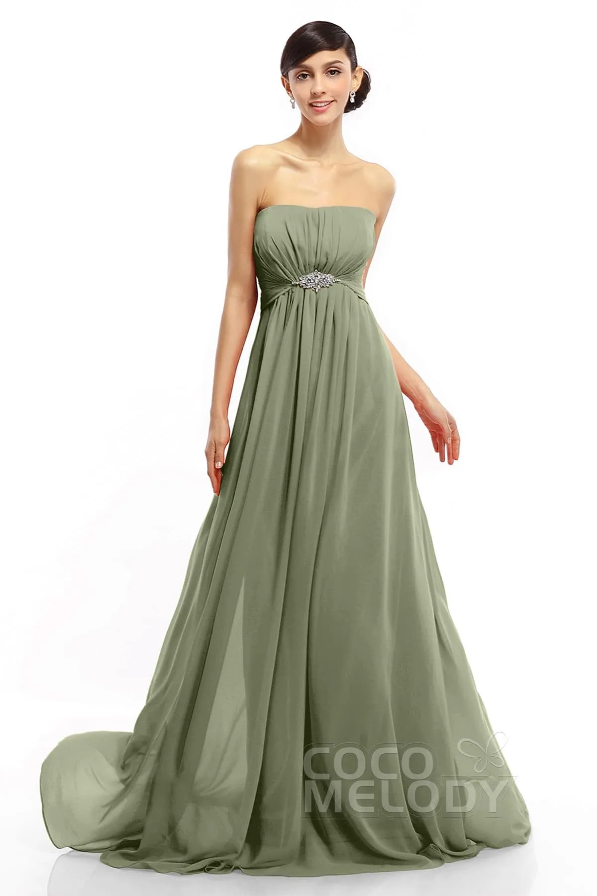 A-Line Sweep-Brush Train Chiffon Dresses COLT14008