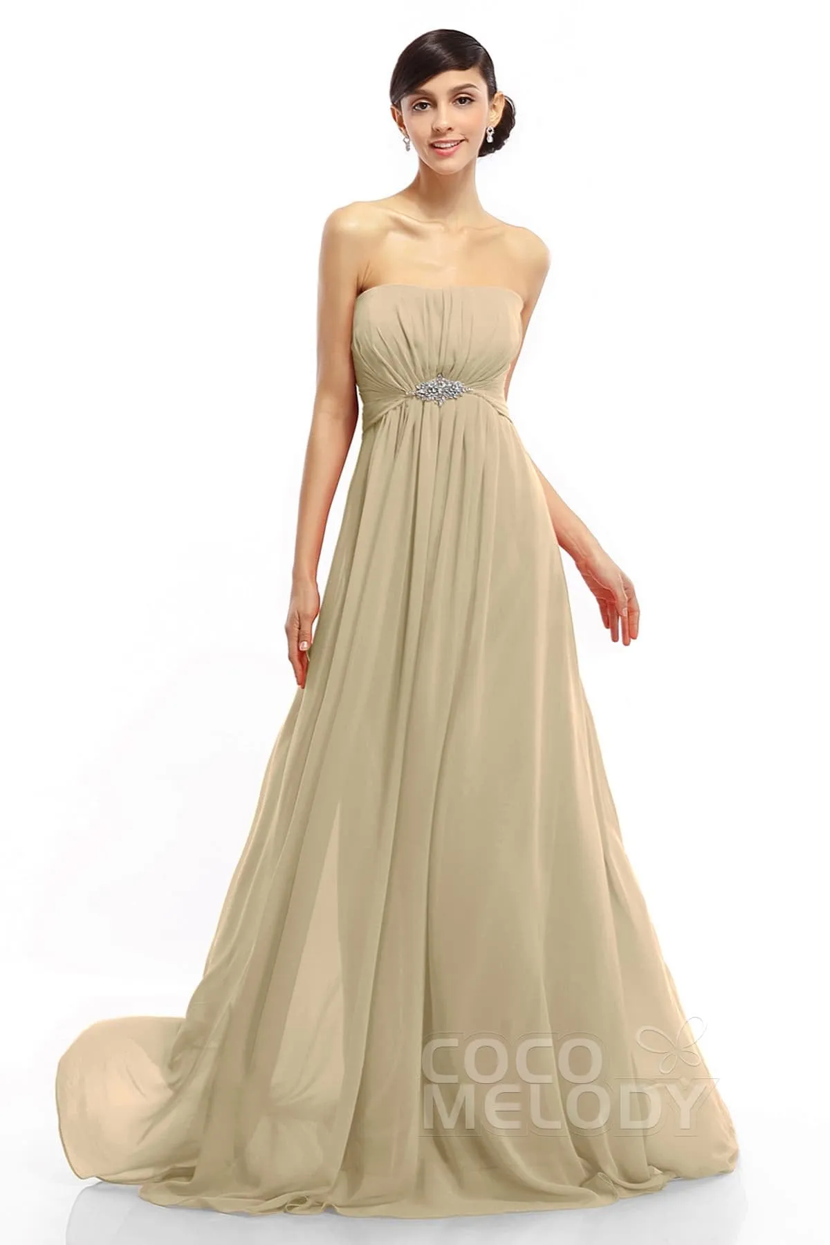 A-Line Sweep-Brush Train Chiffon Dresses COLT14008