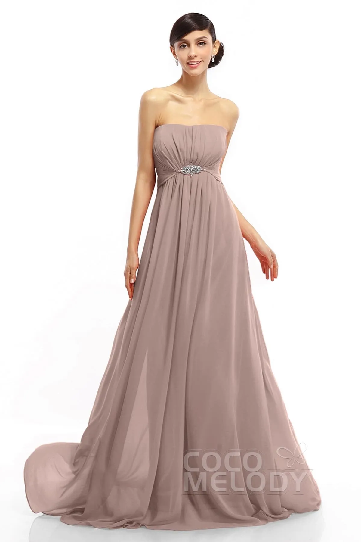 A-Line Sweep-Brush Train Chiffon Dresses COLT14008
