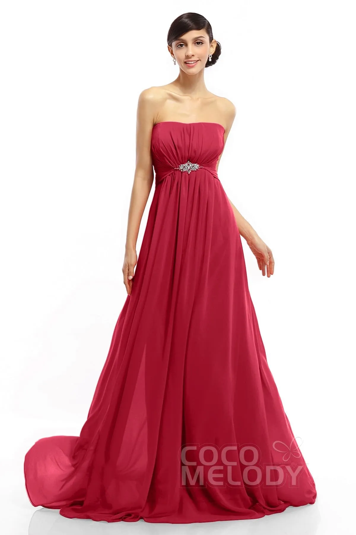 A-Line Sweep-Brush Train Chiffon Dresses COLT14008