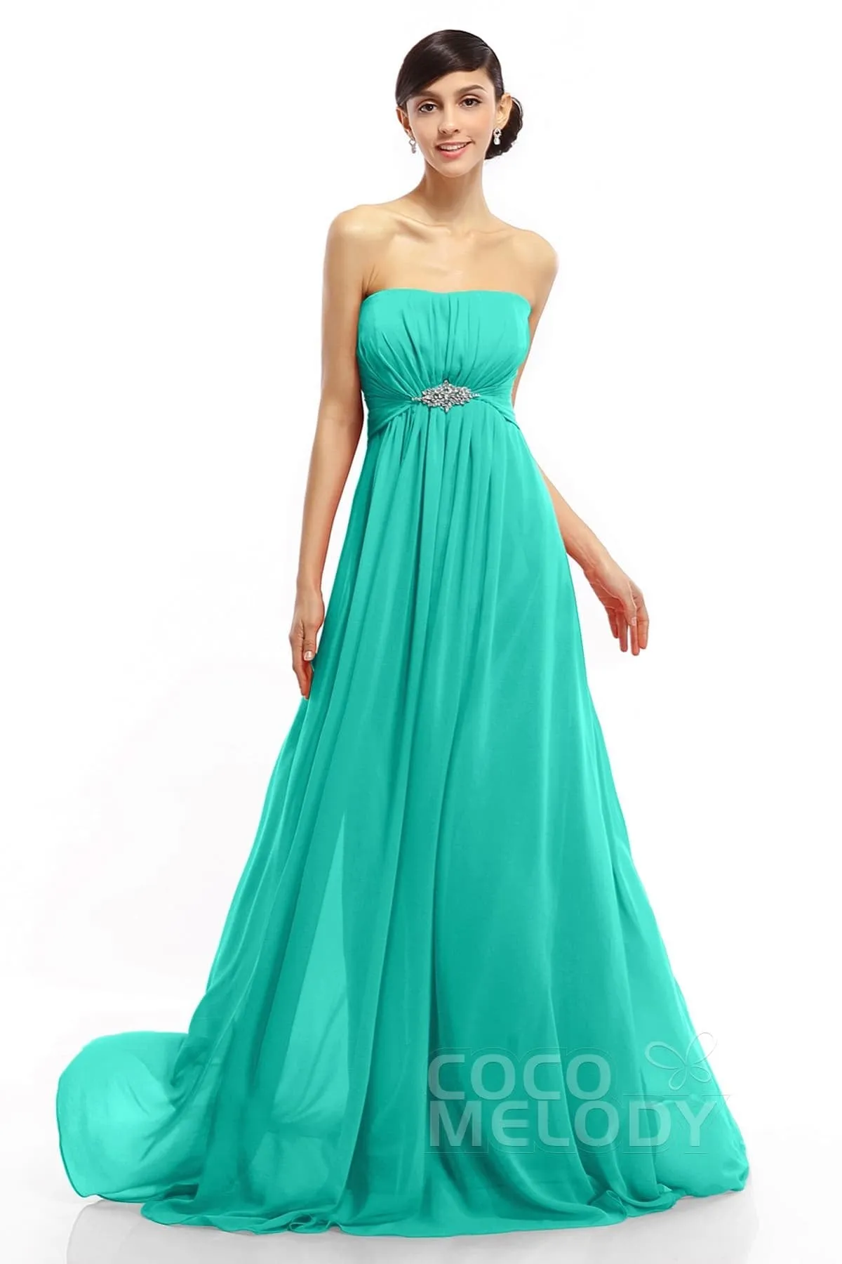 A-Line Sweep-Brush Train Chiffon Dresses COLT14008