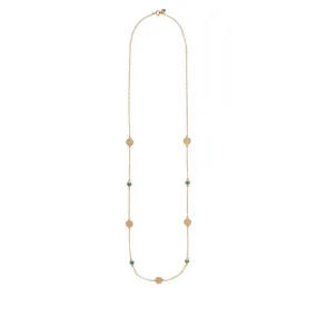 AB NK10085 Long multi disc necklace in gold, turquoise