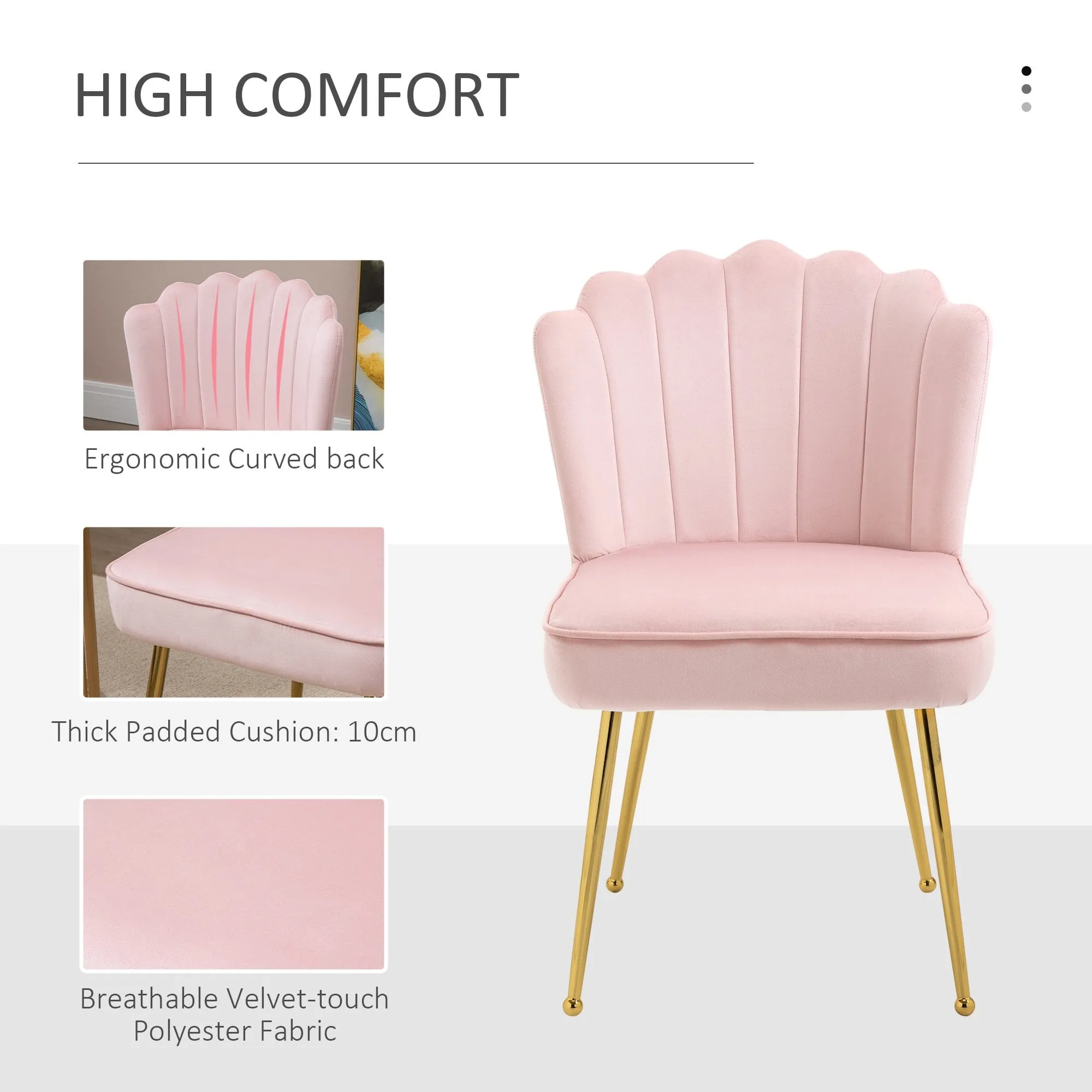 Accent Chair Velvet-Touch Vanity Chair Makeup Chair with Golden Metal Legs for Living Room & Dining Room, Pink