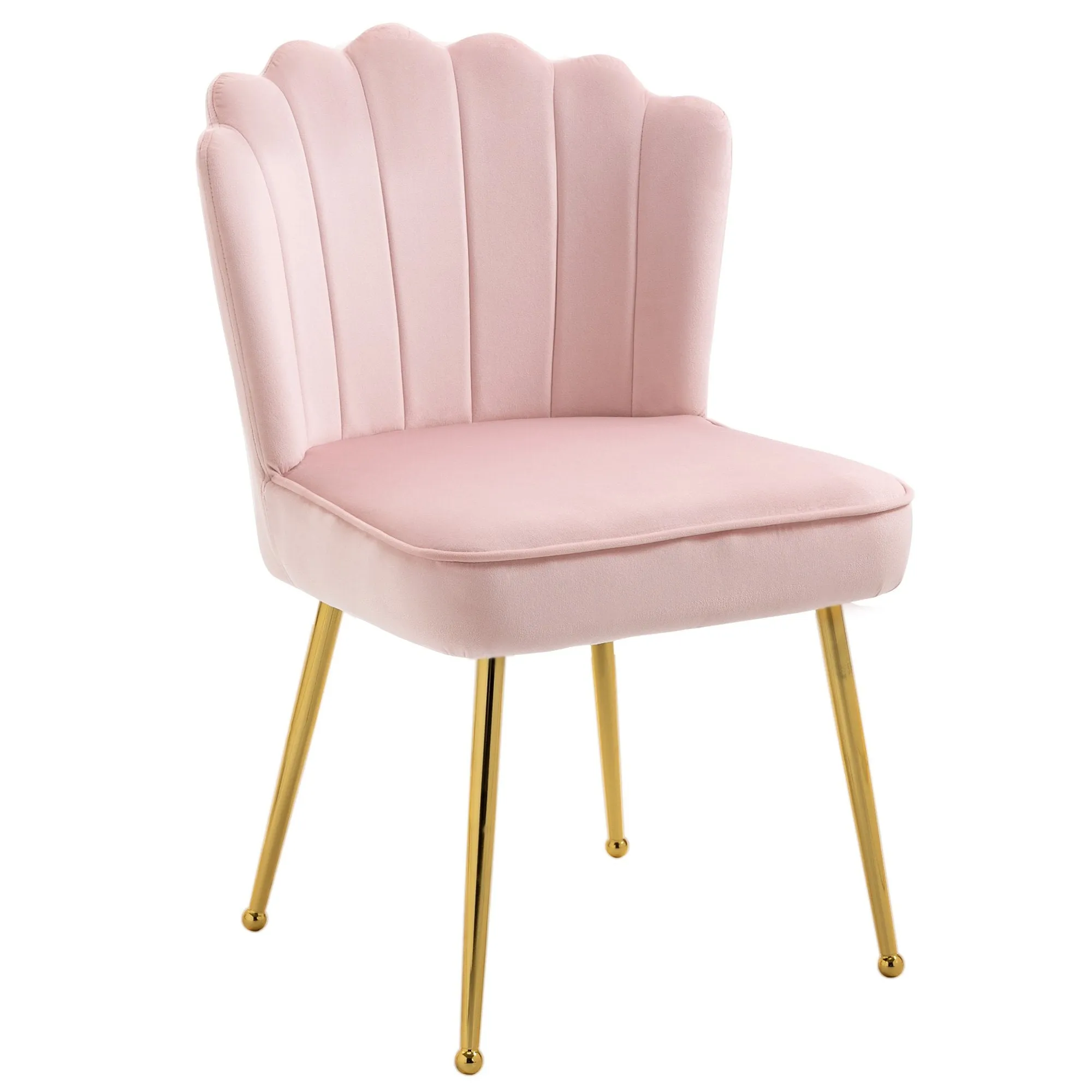 Accent Chair Velvet-Touch Vanity Chair Makeup Chair with Golden Metal Legs for Living Room & Dining Room, Pink