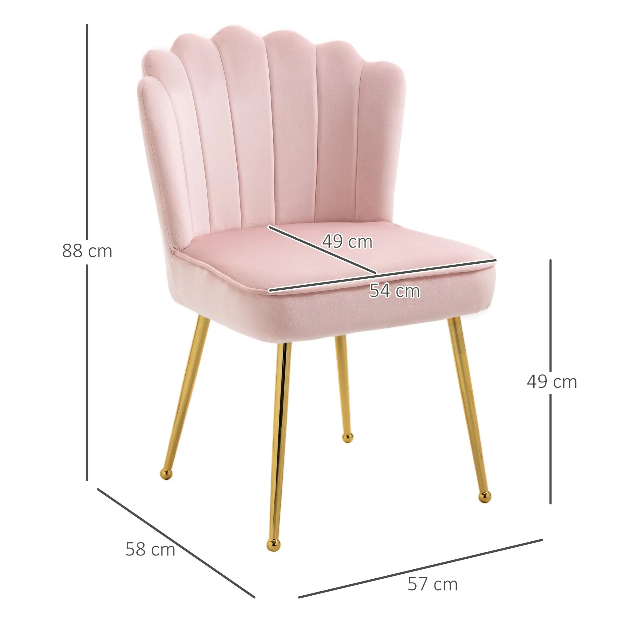 Accent Chair Velvet-Touch Vanity Chair Makeup Chair with Golden Metal Legs for Living Room & Dining Room, Pink