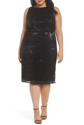 Adrianna Papell AP1E203407W Short Plus Size Sleeveless Sequin Mesh Dress