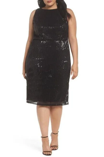 Adrianna Papell AP1E203407W Short Plus Size Sleeveless Sequin Mesh Dress
