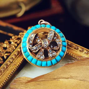 Antique 18ct Gold Victorian Turquoise & Diamond Pendant
