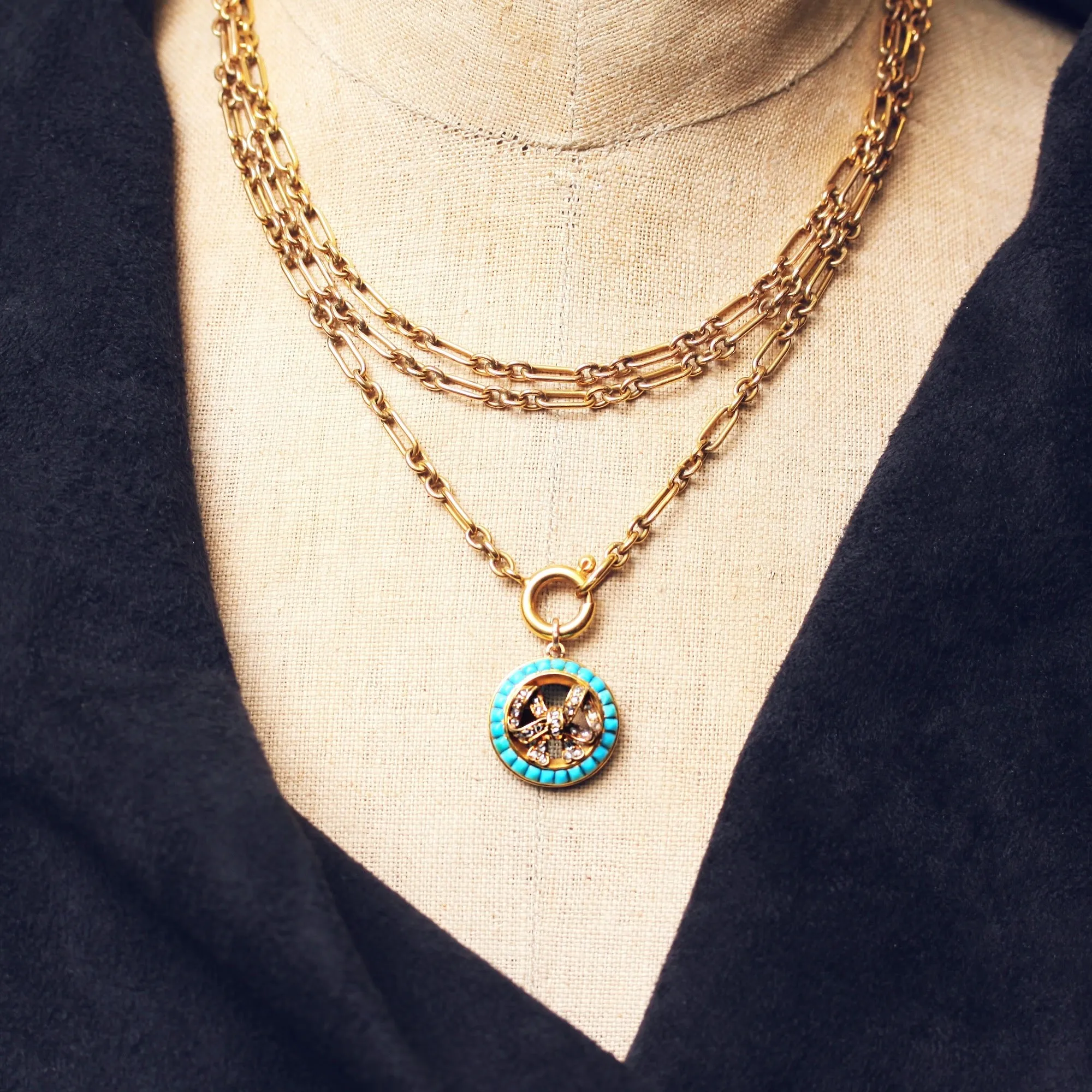Antique 18ct Gold Victorian Turquoise & Diamond Pendant