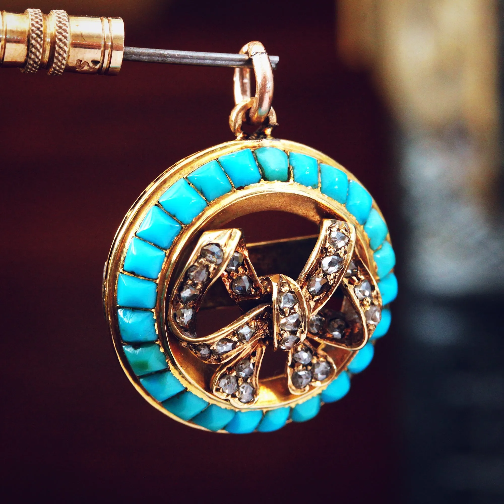 Antique 18ct Gold Victorian Turquoise & Diamond Pendant