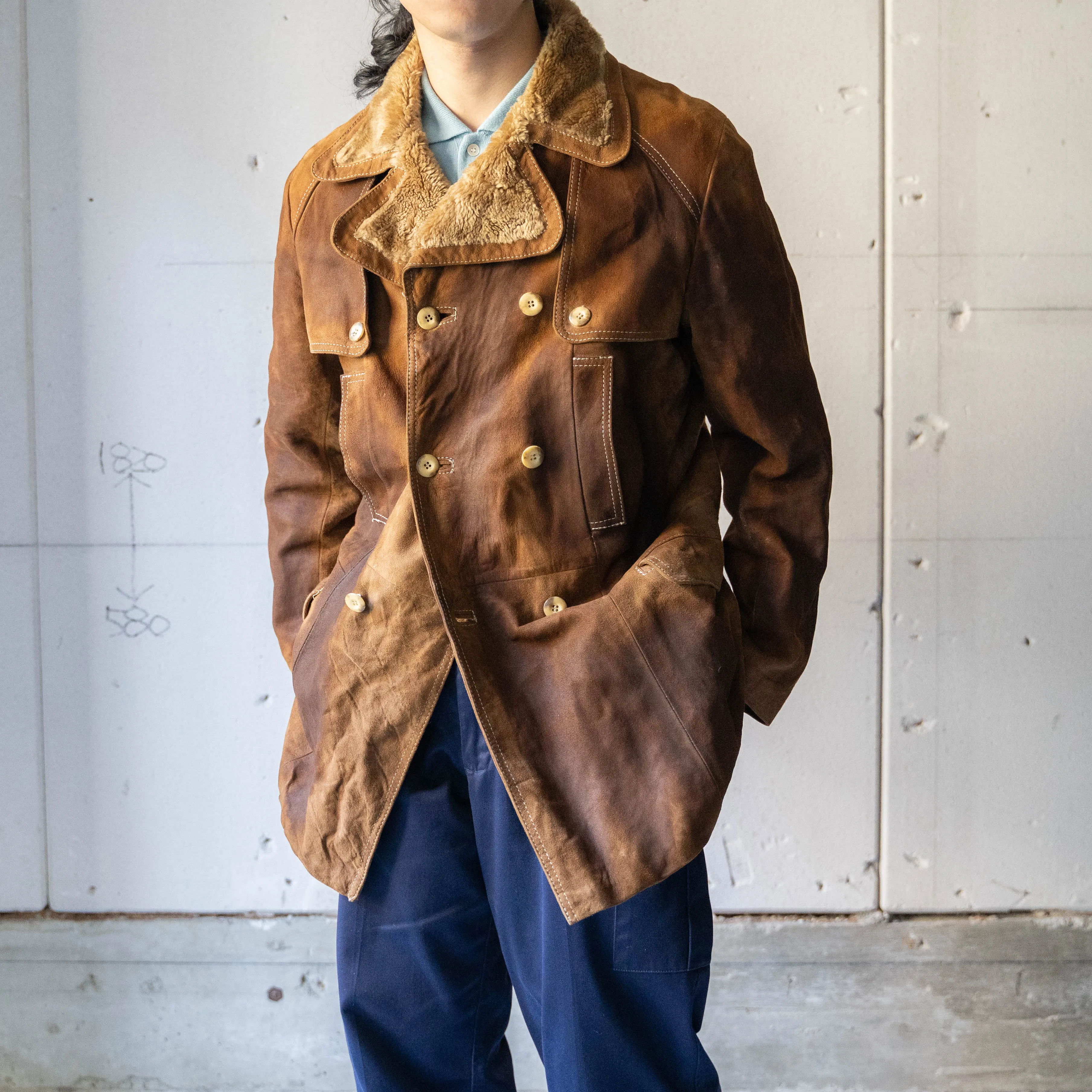 around 1970s brown suede double breasted jacket