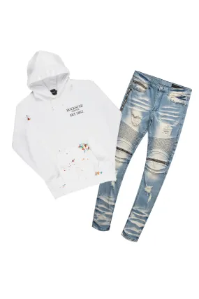 Art Dist White Hoodie & BK Biker Jean Bundle