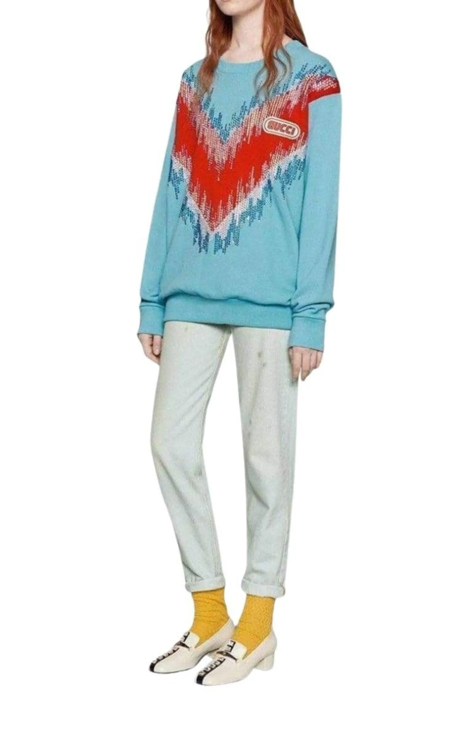 Bead Embroidered Cotton Sweatshirt