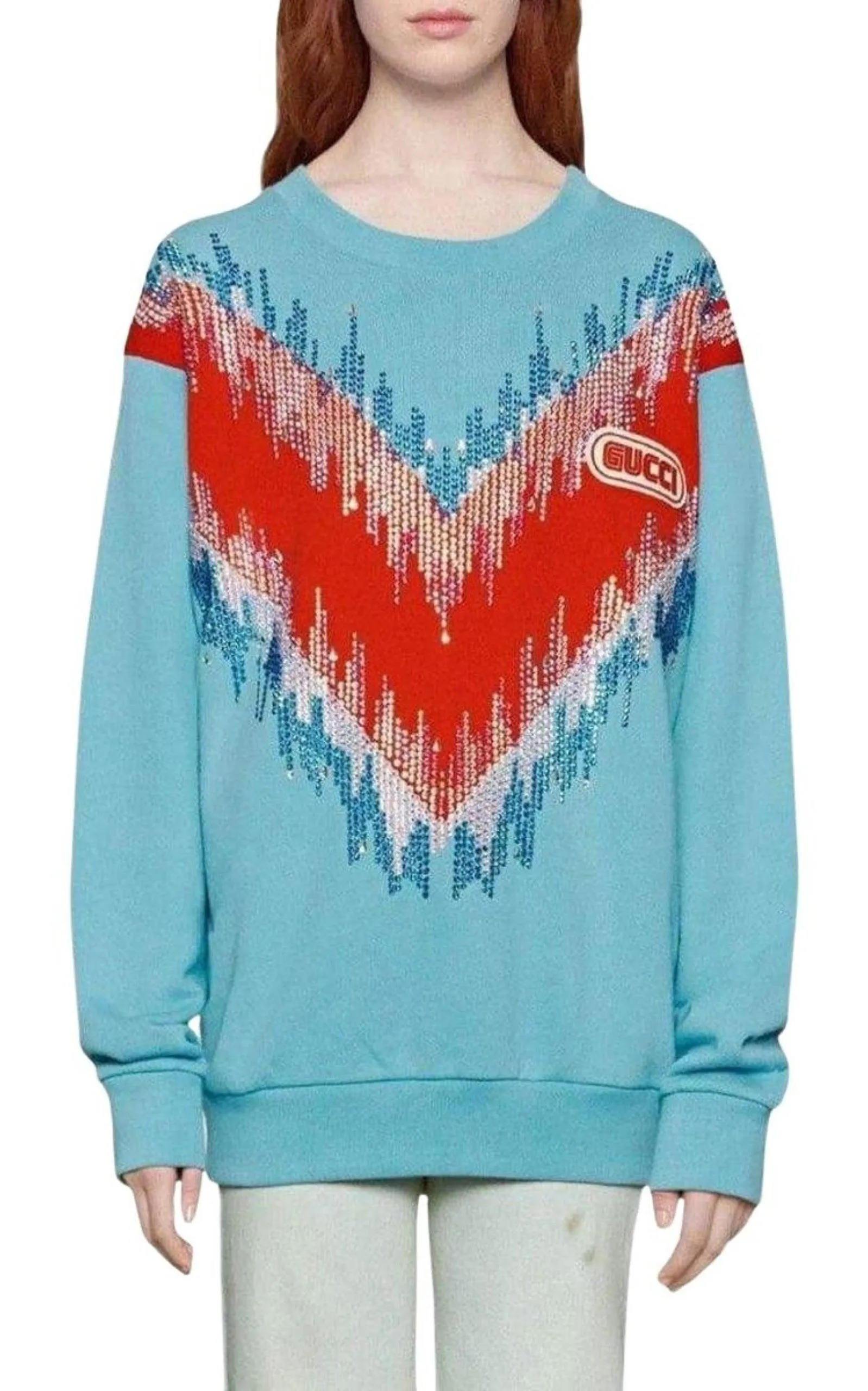 Bead Embroidered Cotton Sweatshirt