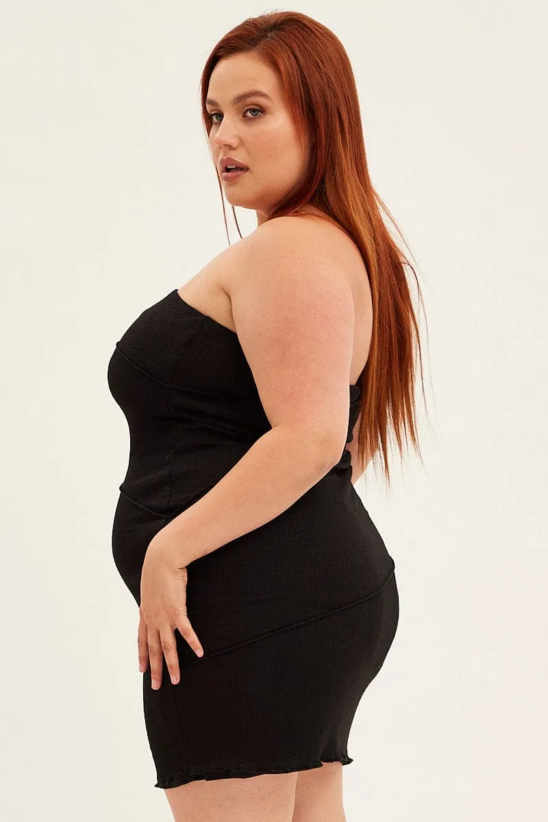 Black Bodycon Dress Strapless Rib Jersey